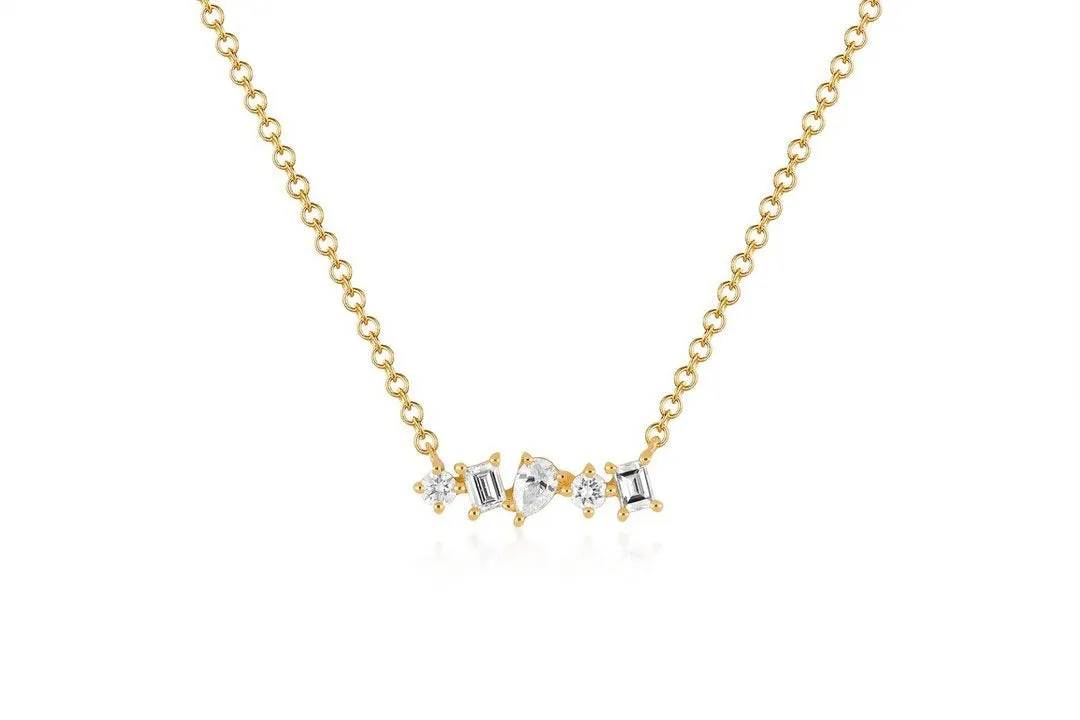 Multi Faceted Diamond Gold Bar Necklace