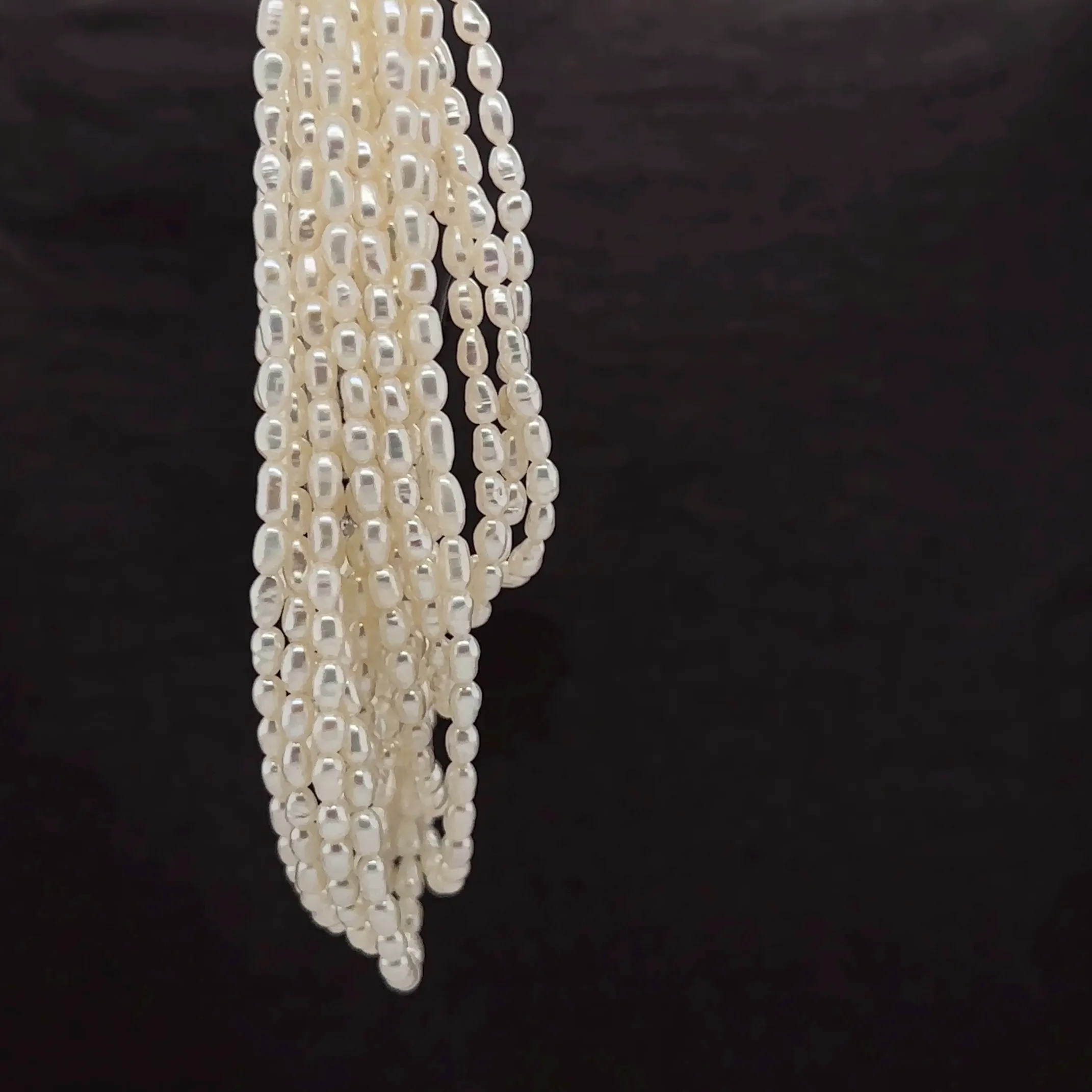 Multi-Strand Rice Pearls With Ornate Clasp Fashion Necklace