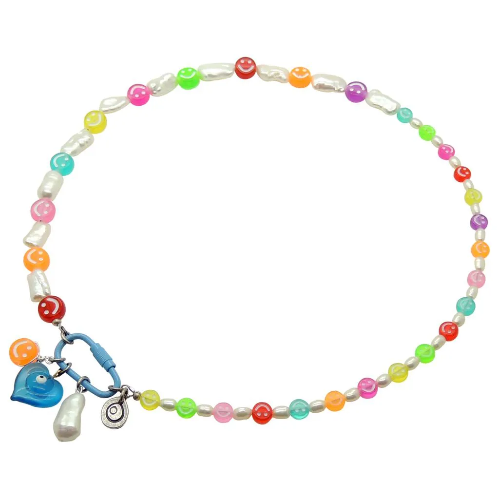 Multicolour Mini Maxi Smiley Charm Trio Freshwater Pearl Necklace