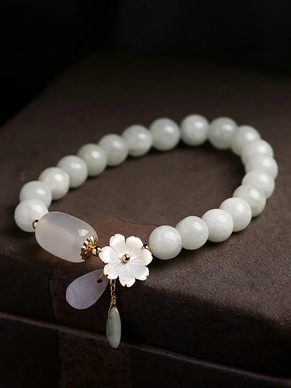 National Jade Beads&Flower Handmade Bracelet