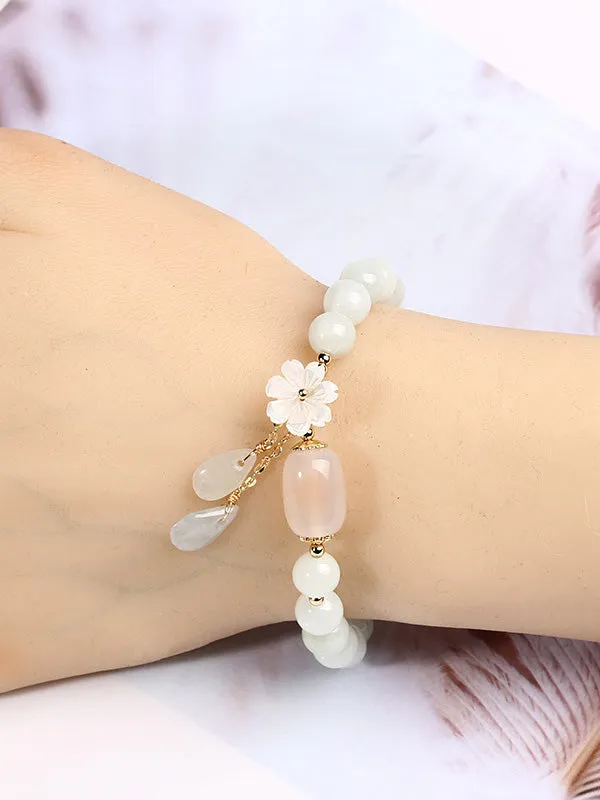 National Jade Beads&Flower Handmade Bracelet