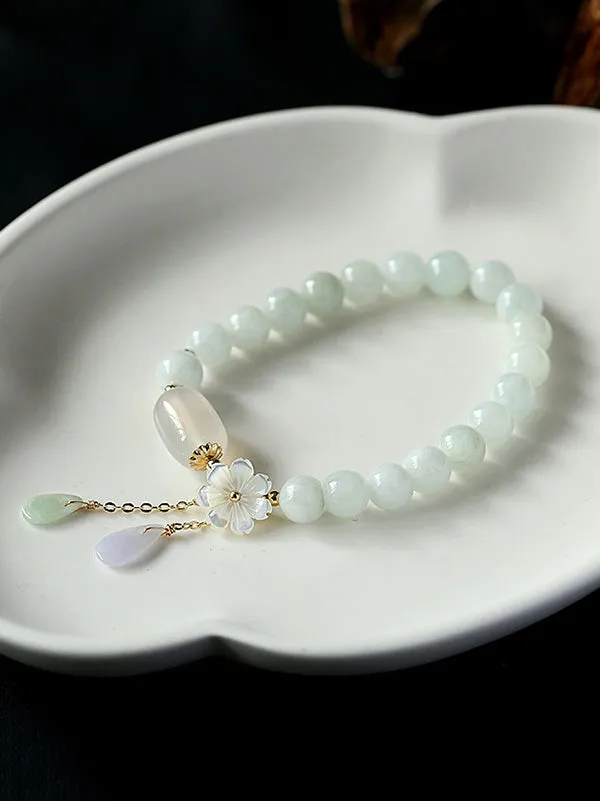 National Jade Beads&Flower Handmade Bracelet