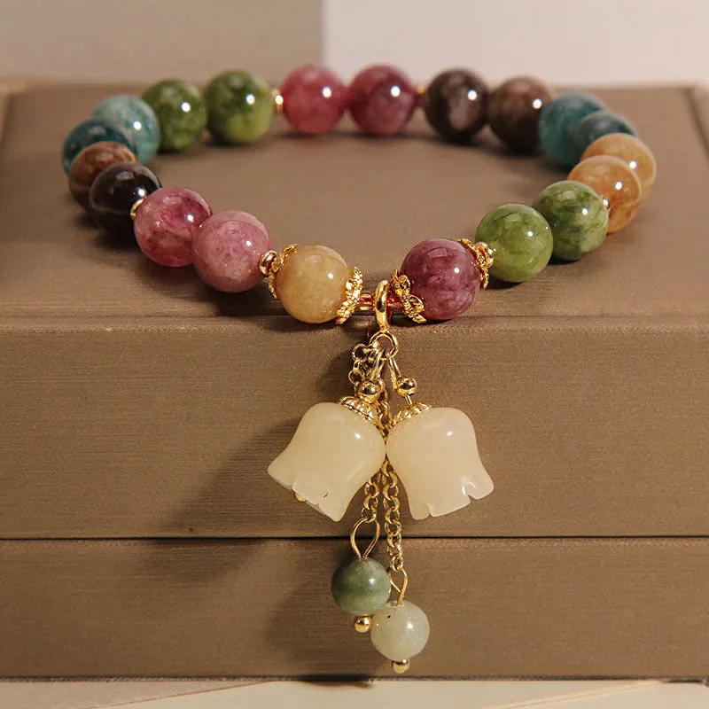 Natural Color Tourmaline Female Summer Ins Lily Pendant Bracelet