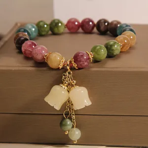 Natural Color Tourmaline Female Summer Ins Lily Pendant Bracelet