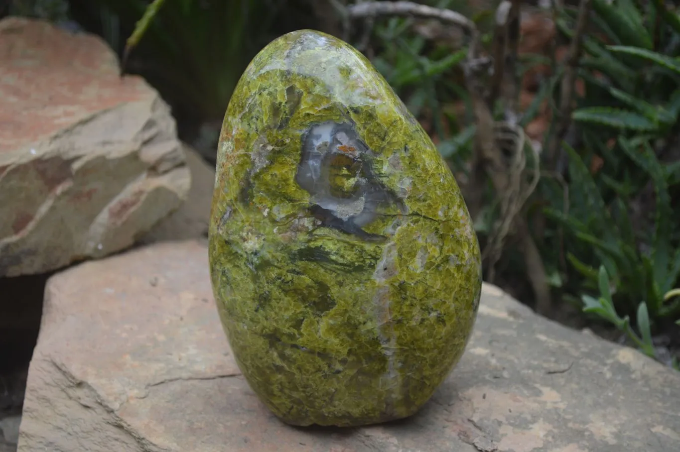 Natural Large Green Opal Standing Free Form  x 1 From Madagascar