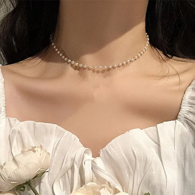 New Beads Women's Neck Chain Kpop Pearl Choker Necklace Gold Color Goth Chocker Jewelry On The Neck Pendant 2021 Collar For Girl