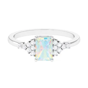 Octagon Cut Ethiopian Opal and Diamond Solitaire Engagement Ring