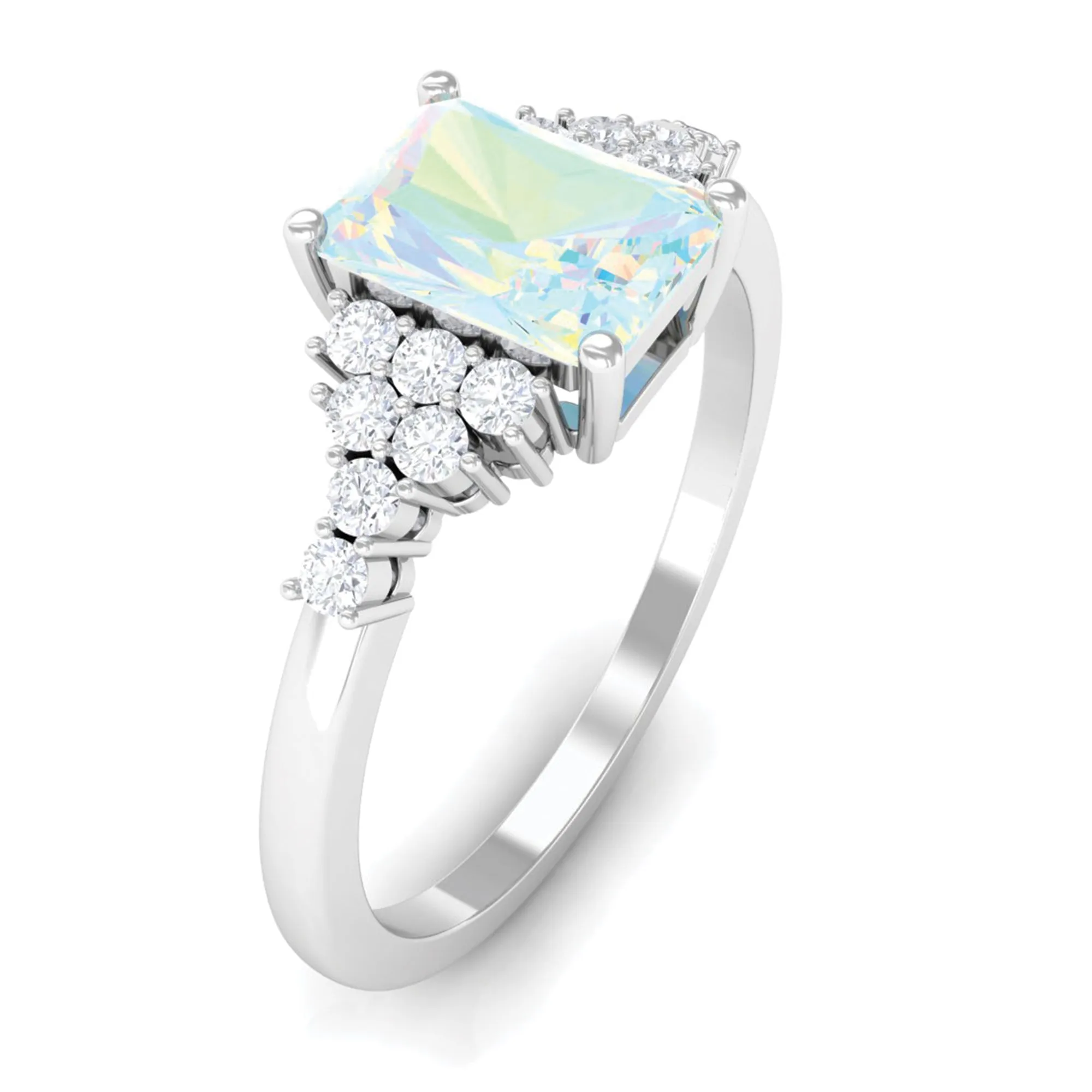 Octagon Cut Ethiopian Opal and Diamond Solitaire Engagement Ring