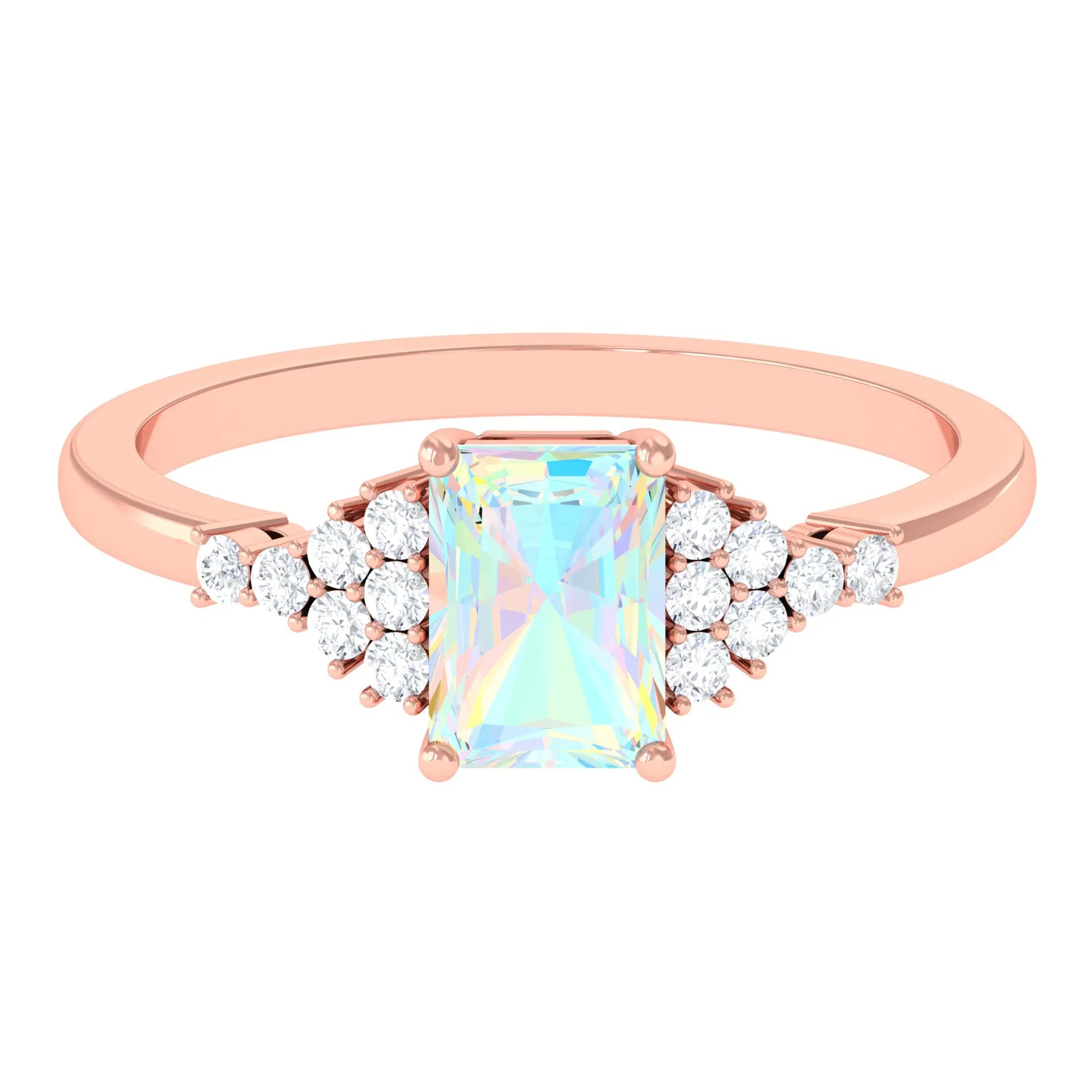 Octagon Cut Ethiopian Opal and Diamond Solitaire Engagement Ring