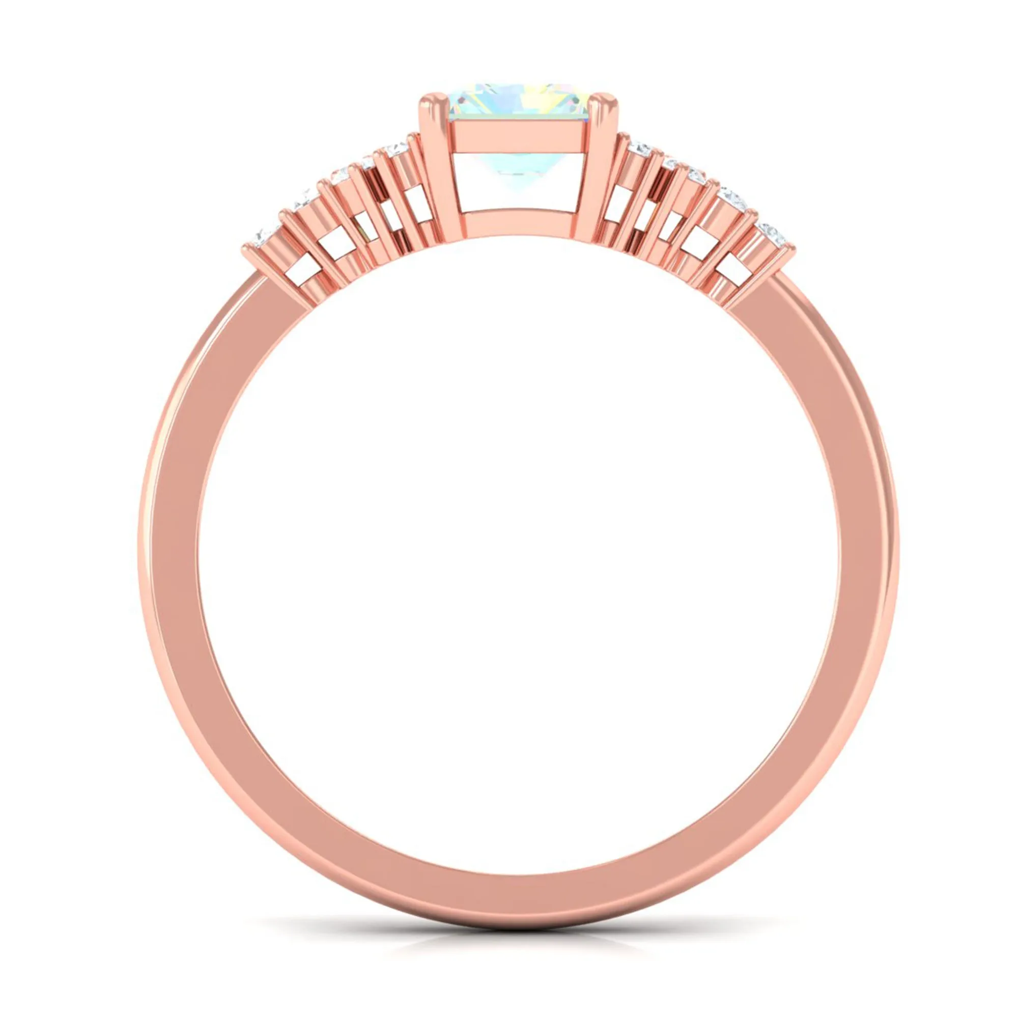 Octagon Cut Ethiopian Opal and Diamond Solitaire Engagement Ring