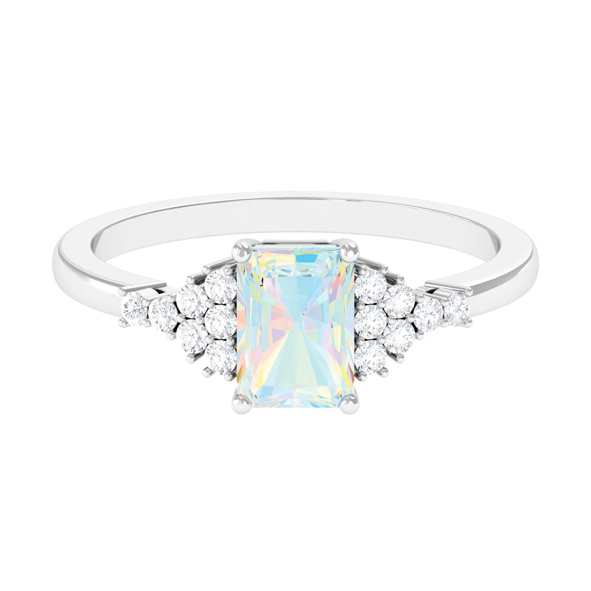 Octagon Cut Ethiopian Opal and Diamond Solitaire Engagement Ring