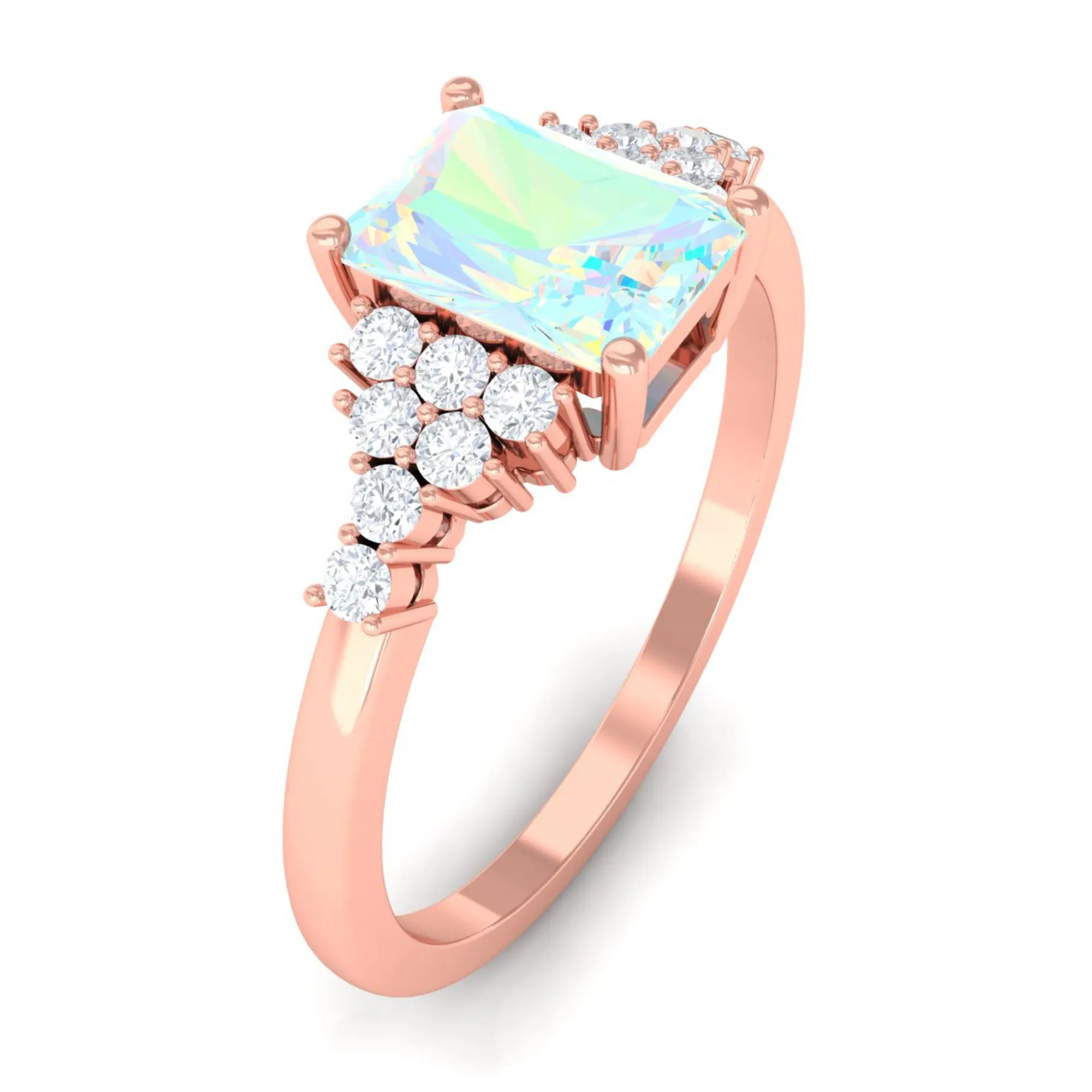 Octagon Cut Ethiopian Opal and Diamond Solitaire Engagement Ring