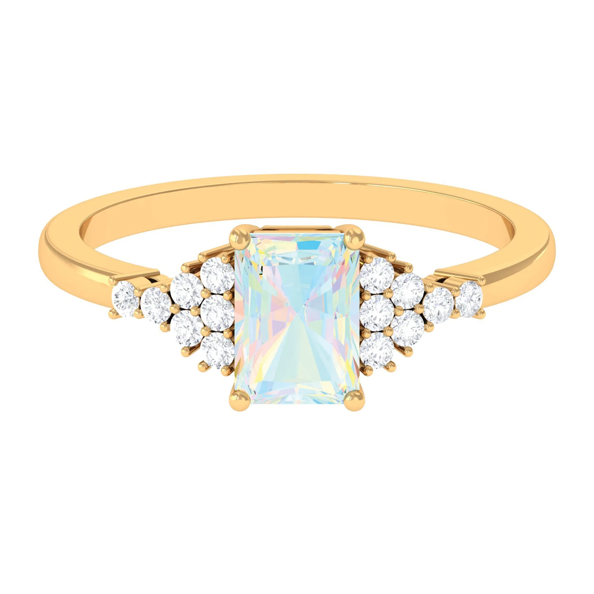 Octagon Cut Ethiopian Opal and Diamond Solitaire Engagement Ring