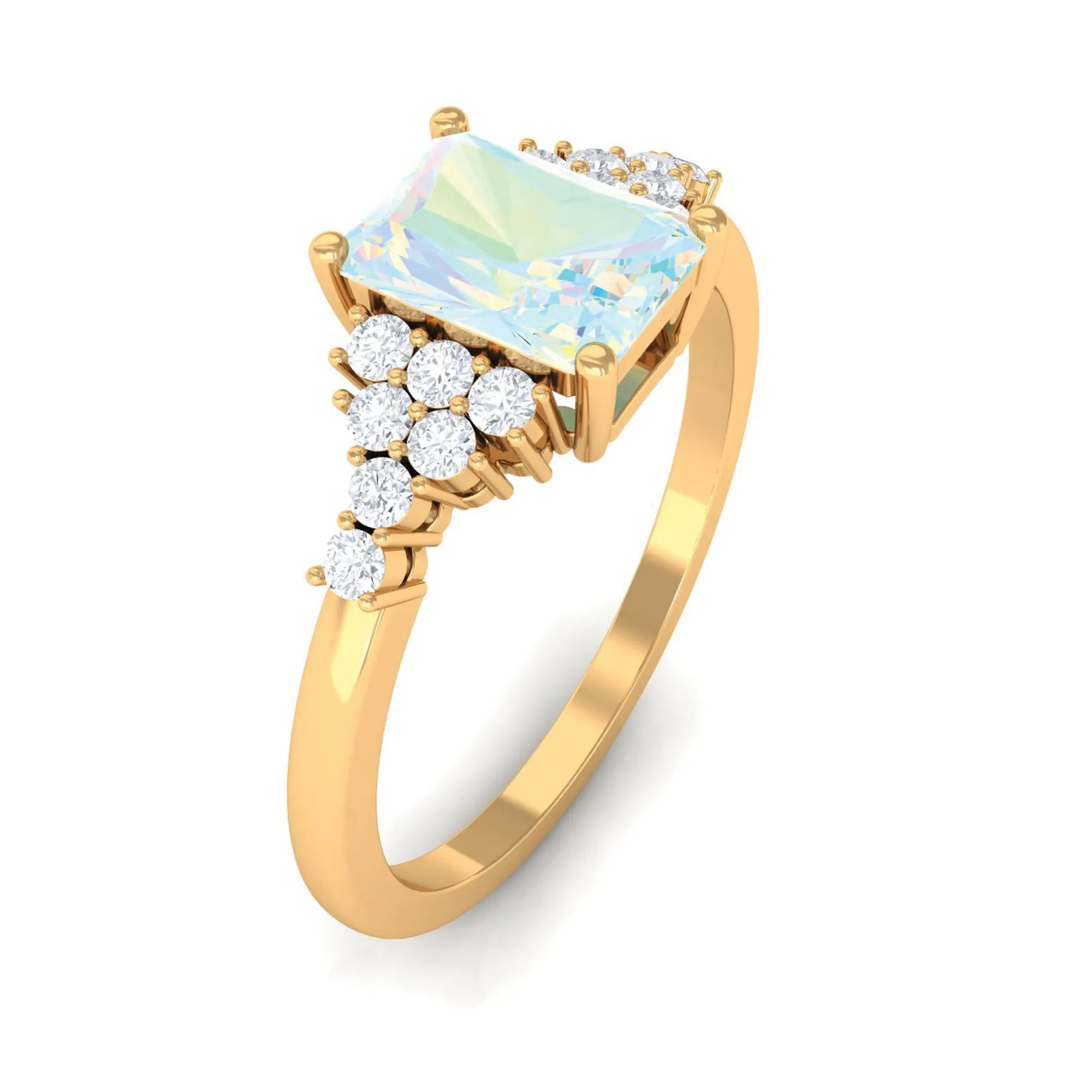 Octagon Cut Ethiopian Opal and Diamond Solitaire Engagement Ring