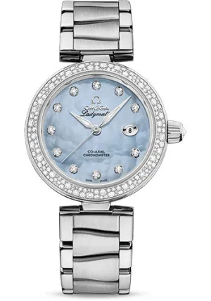 Omega De Ville Ladymatic Omega Co-Axial Watch - 34 mm Steel Case - Blue Diamond Dial - 425.35.34.20.57.003