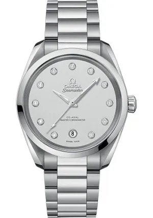 Omega Seamaster Aqua Terra 150M Co-Axial Master Chronometer Ladies Watch - 38 mm Steel Case - Silvery Diamond Dial - 220.10.38.20.52.001