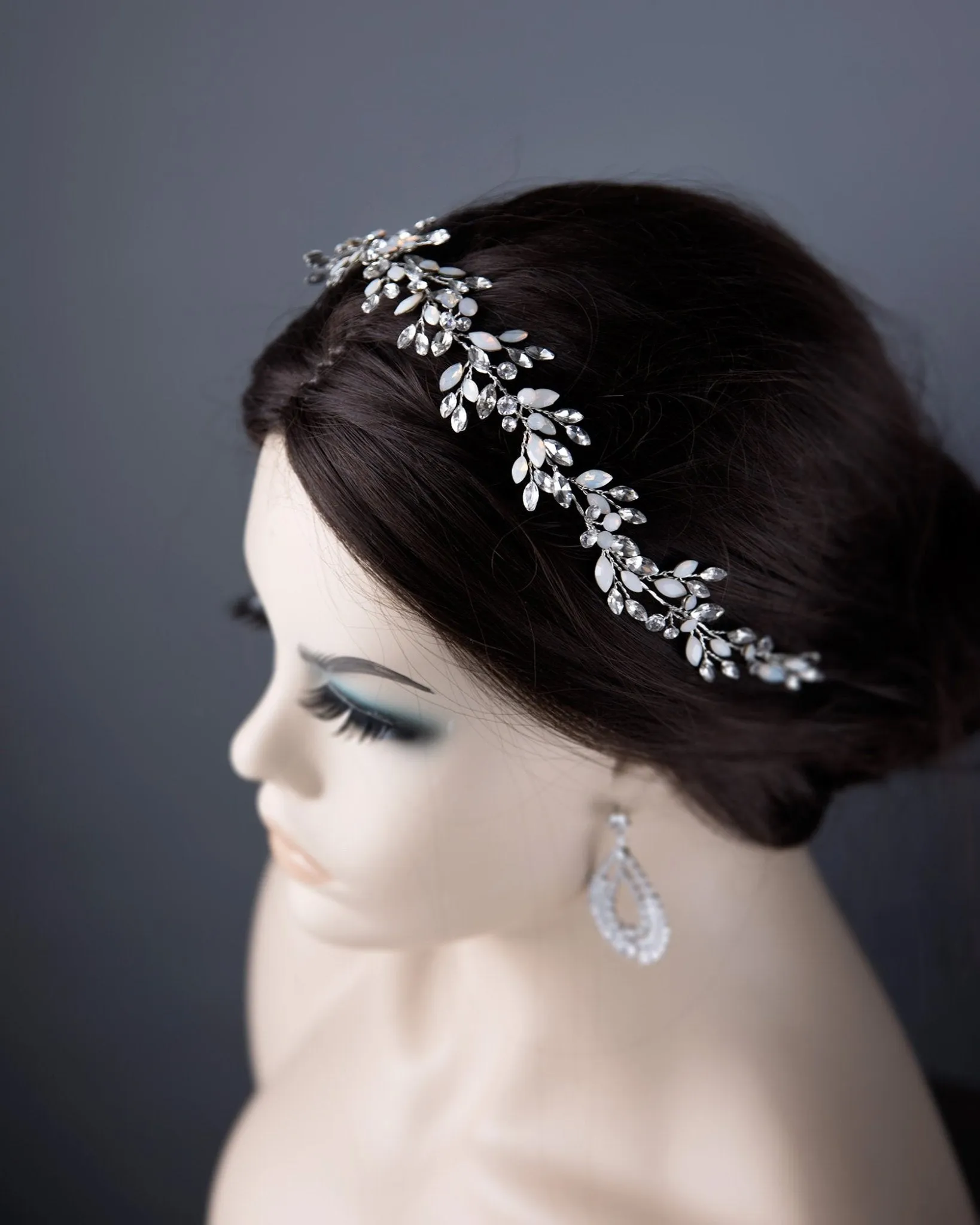 Opal and Clear Crystal Hair Vine Headband