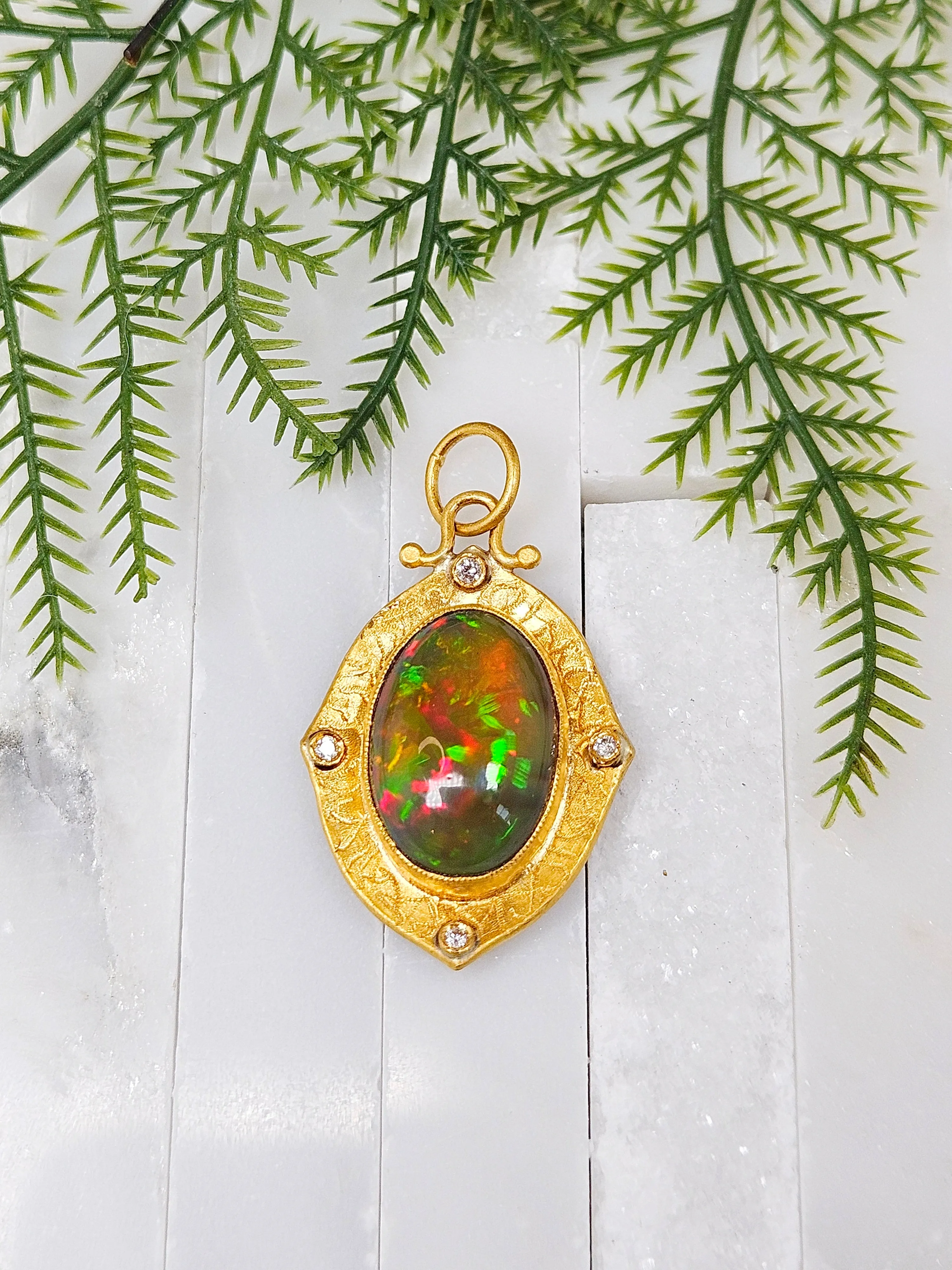 Opal Diamond 24K Gold Pendant