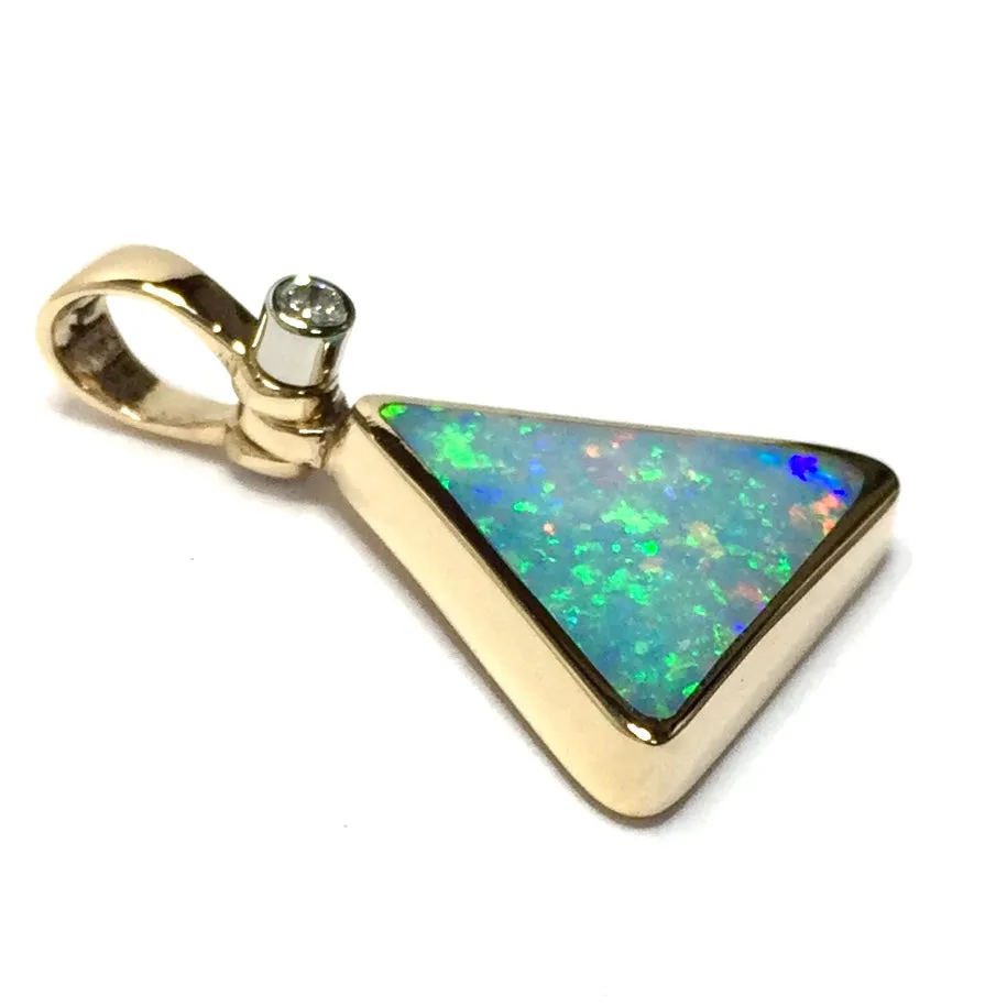 Opal Pendant Triangle Inlaid Design with .02ct Round Diamond