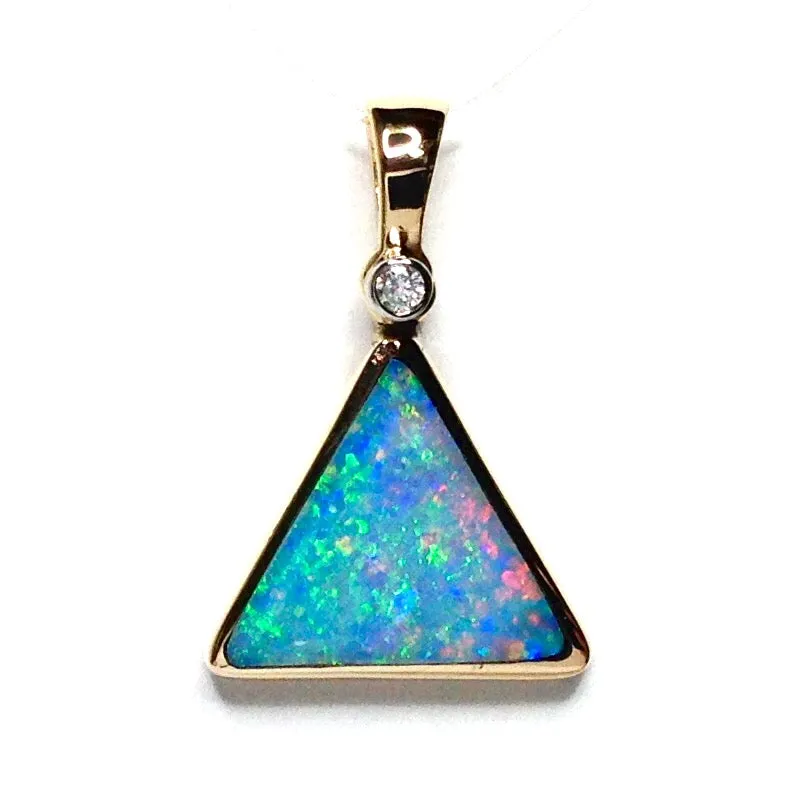 Opal Pendant Triangle Inlaid Design with .02ct Round Diamond