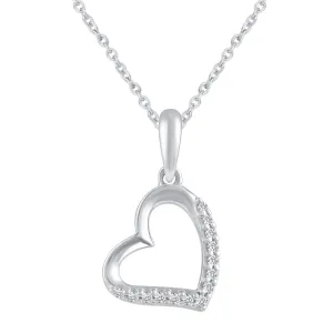 Open Floating Heart 1/20 Cttw Natural Diamond Pendant Necklace set in 925 Sterling Silver