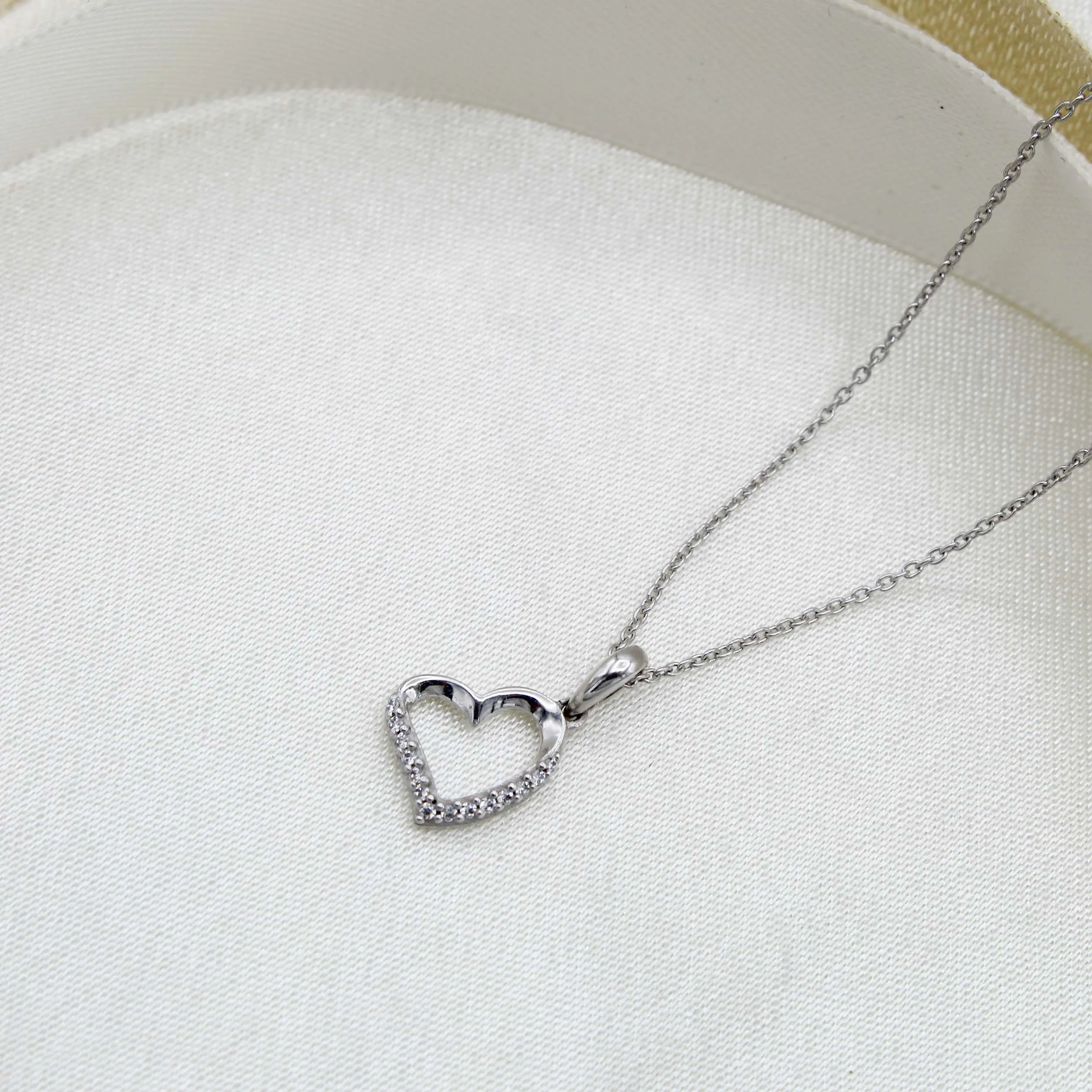 Open Floating Heart 1/20 Cttw Natural Diamond Pendant Necklace set in 925 Sterling Silver