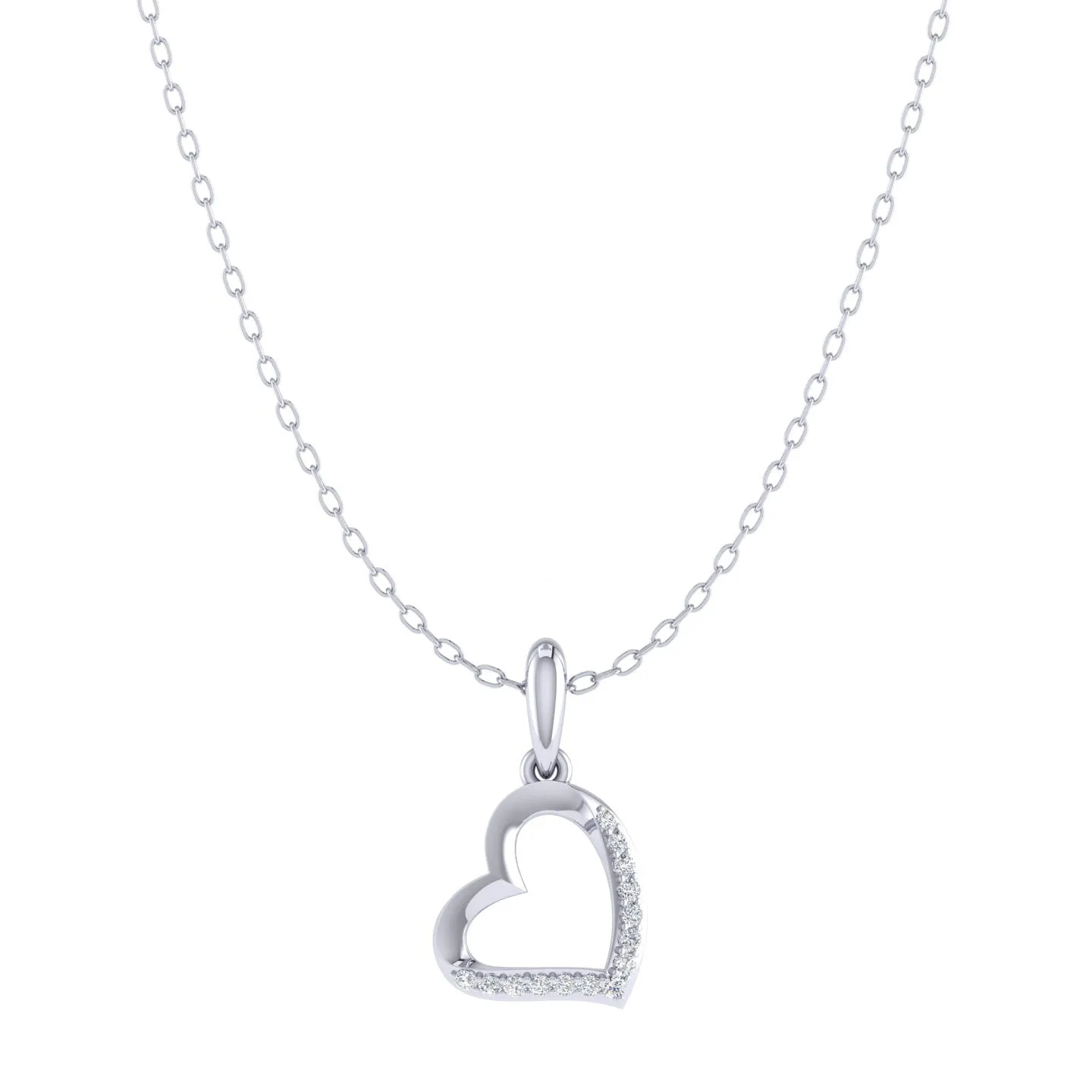 Open Floating Heart 1/20 Cttw Natural Diamond Pendant Necklace set in 925 Sterling Silver