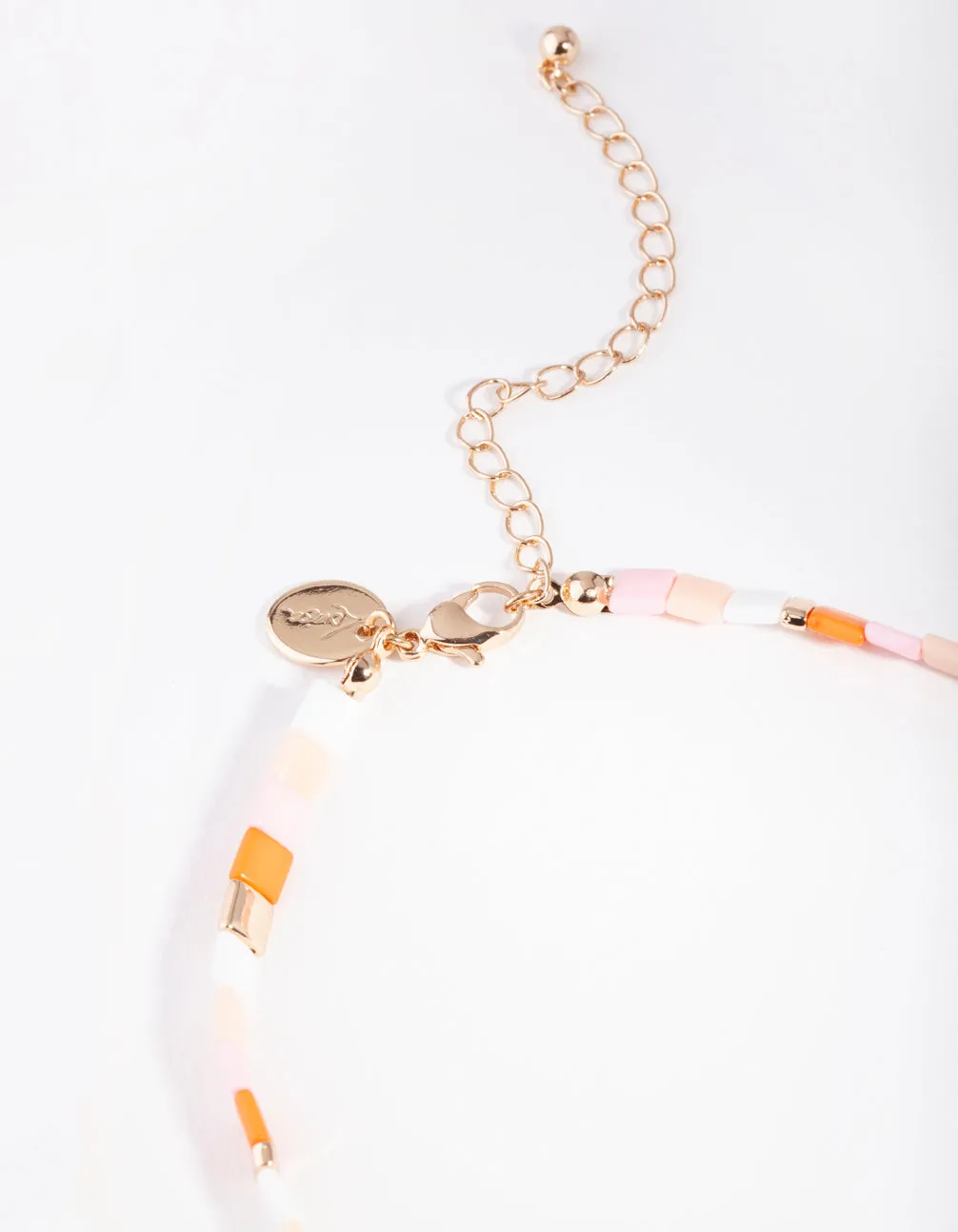 Orange Pink Square Bead Anklet