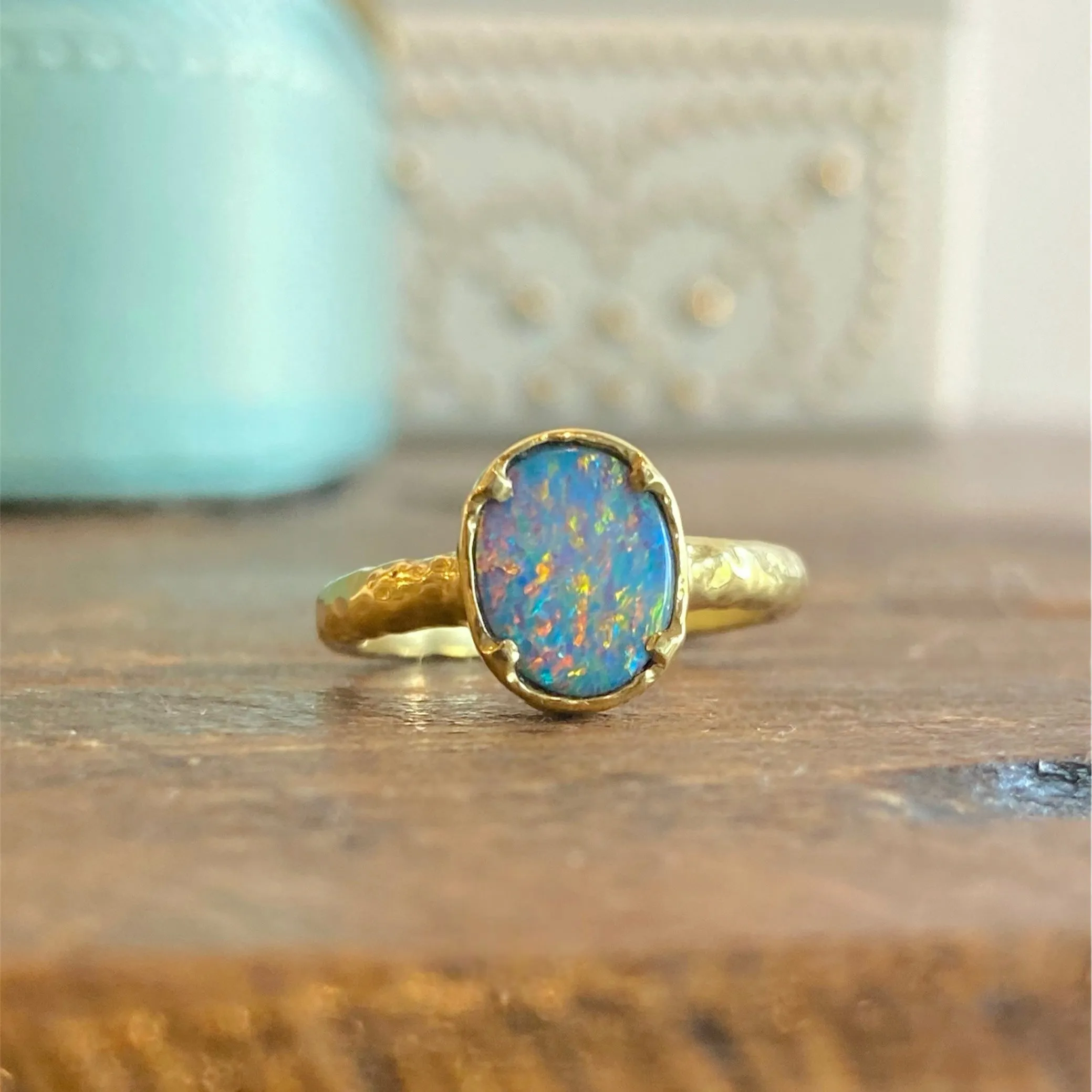 Oval Hammered Opal Ring