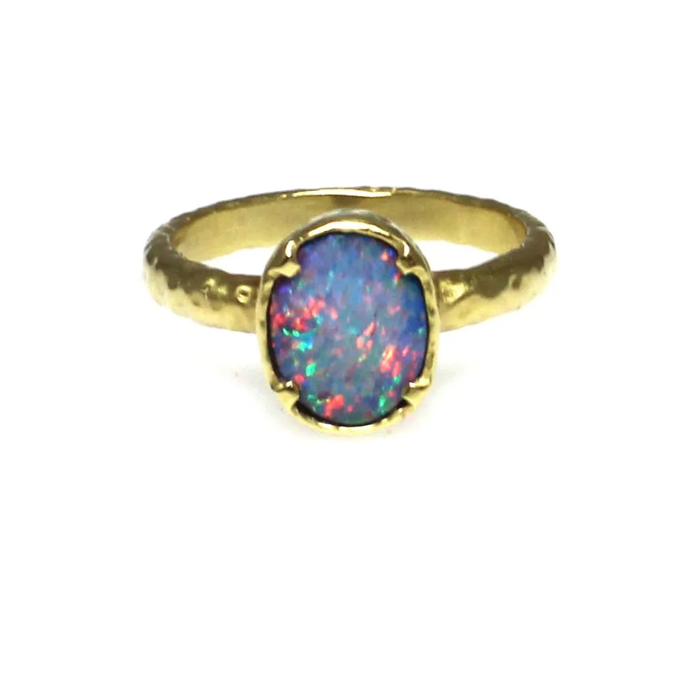 Oval Hammered Opal Ring