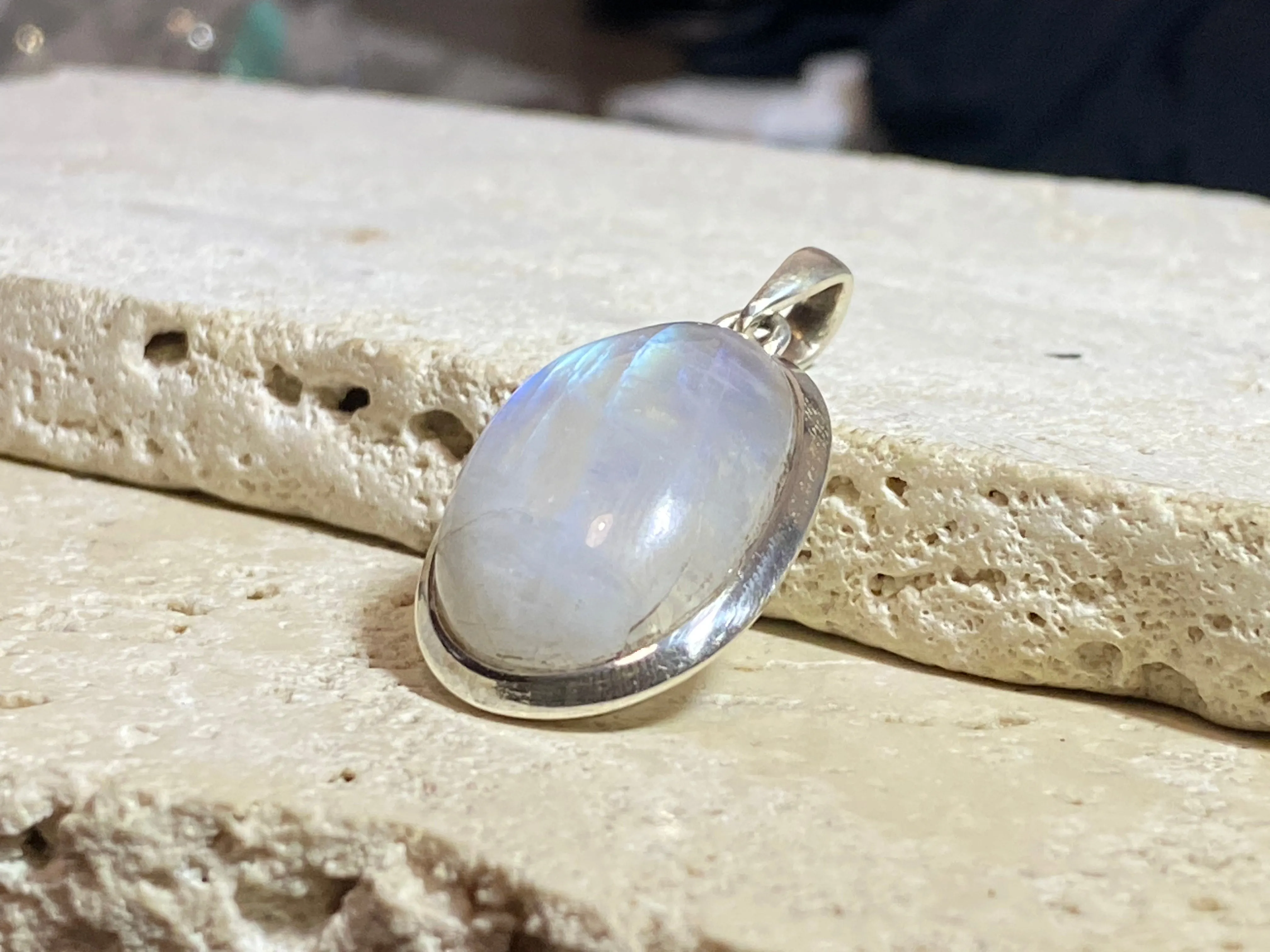 Oval Rainbow Moonstone Pendant