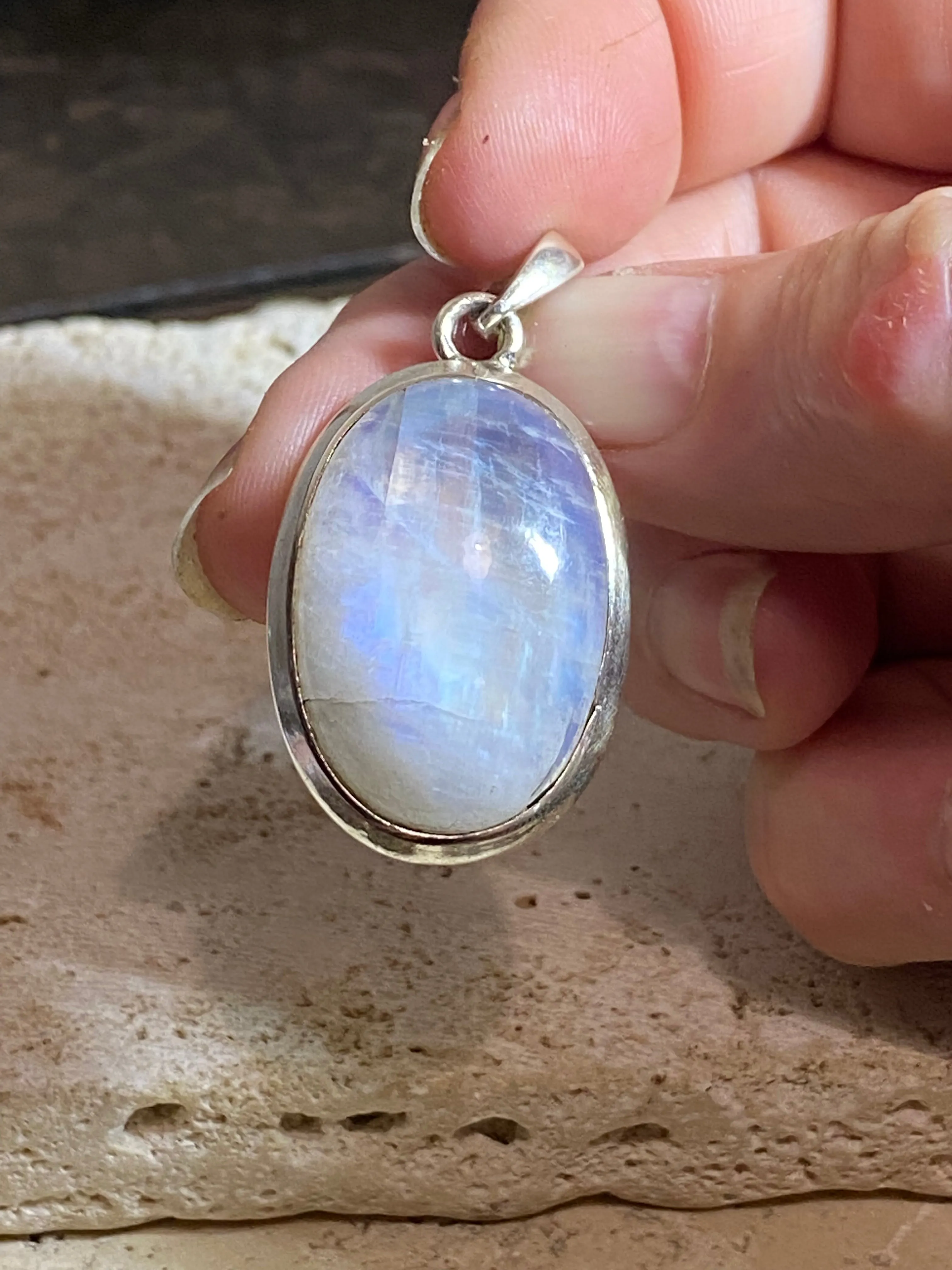 Oval Rainbow Moonstone Pendant