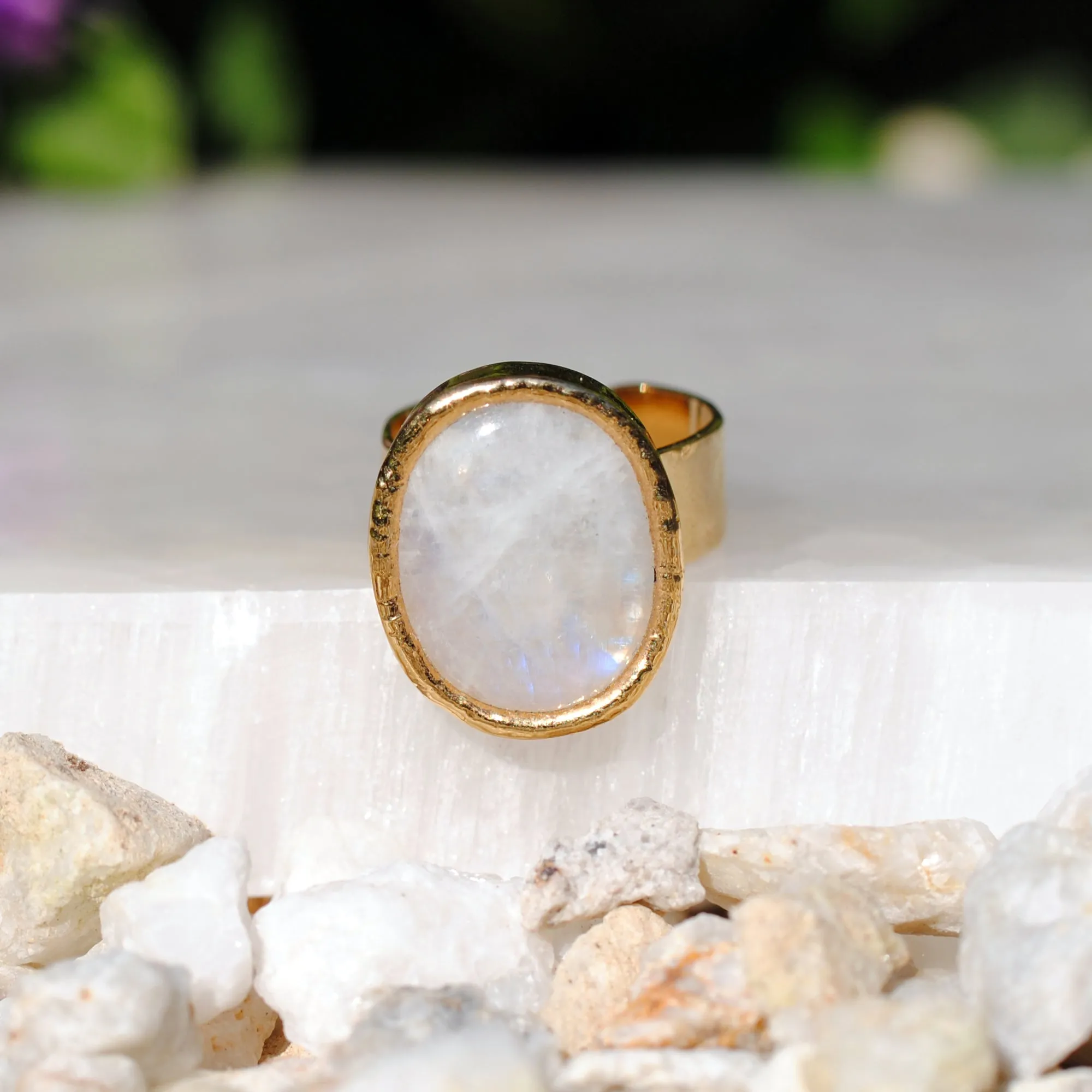 Oval Rainbow Moonstone Signature Ring