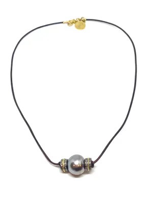 Perle By Lola Tahitian Pearl Choker with Diamond Rondelles