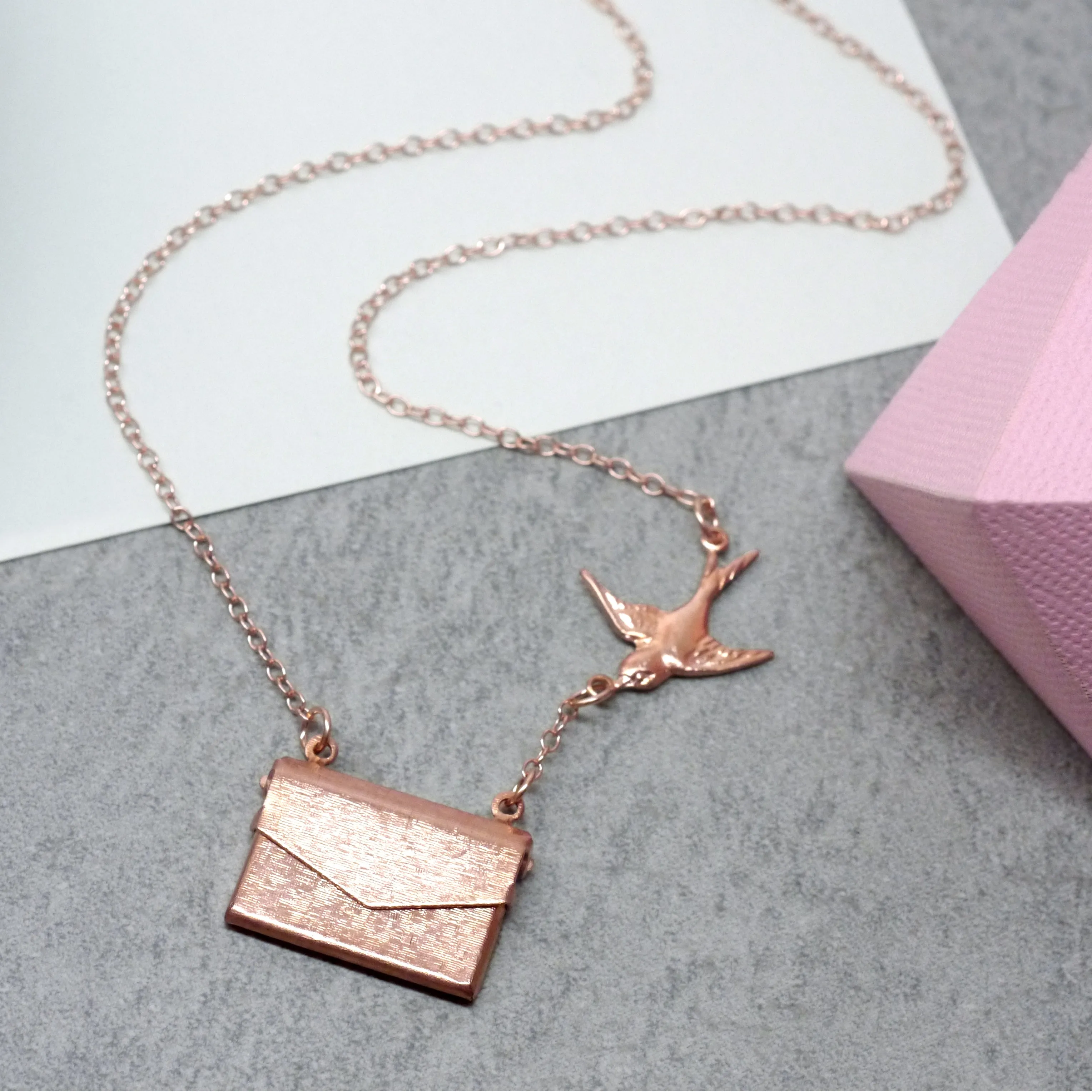 Personalised Envelope Necklace With Bird