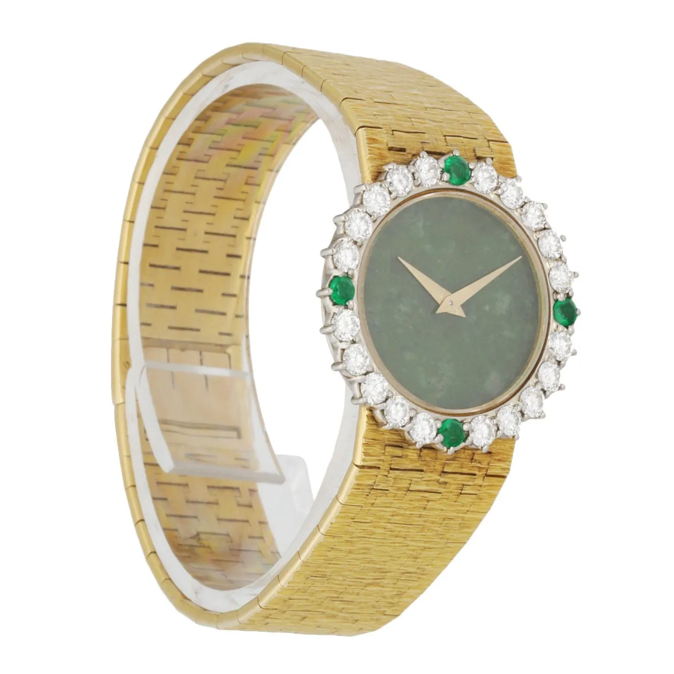 Piaget 18K Yellow Gold Diamond & Emerald Set Jade Dial Ladies Watch