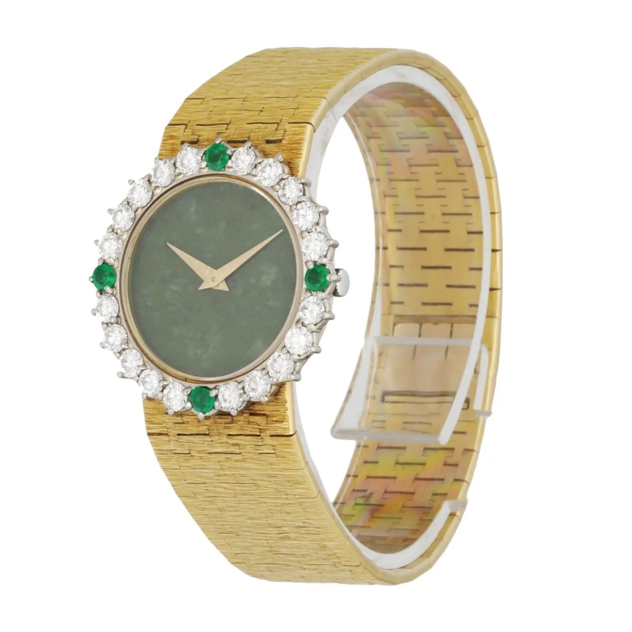 Piaget 18K Yellow Gold Diamond & Emerald Set Jade Dial Ladies Watch