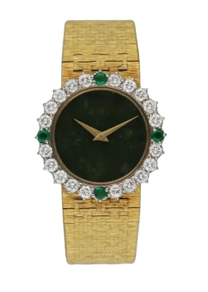 Piaget 18K Yellow Gold Diamond & Emerald Set Jade Dial Ladies Watch