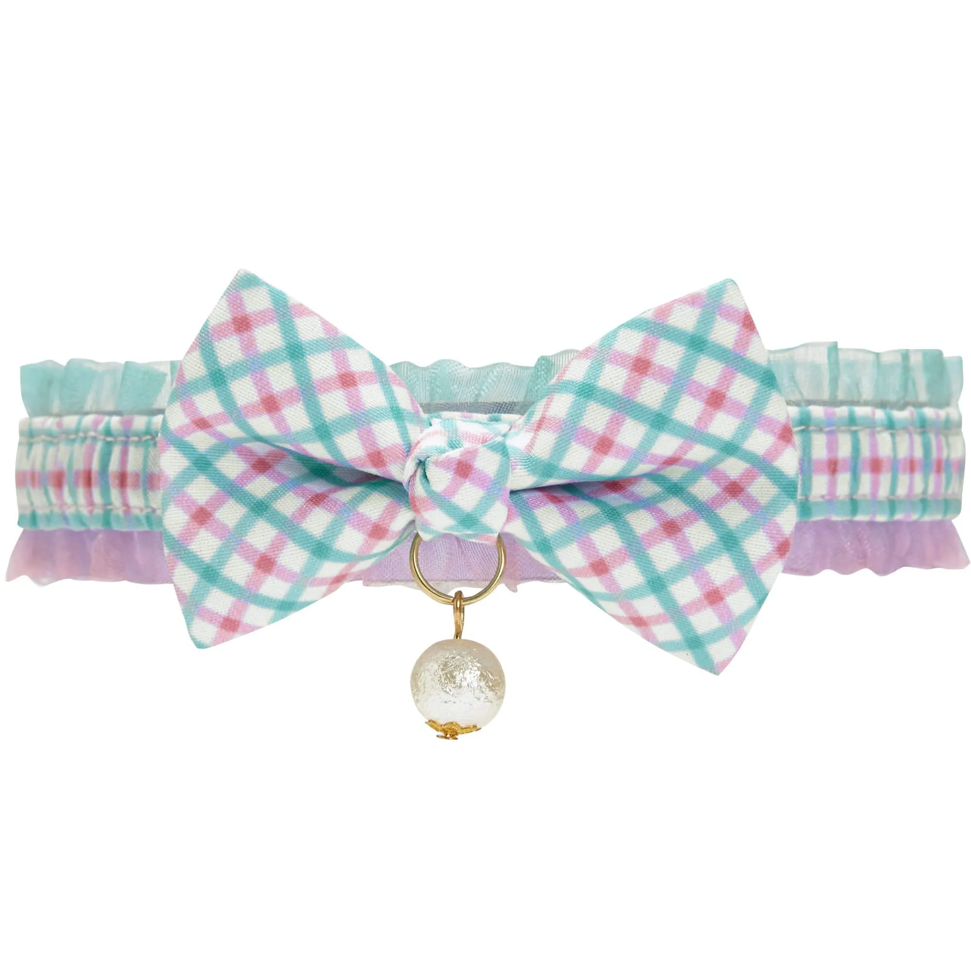 Plaid Bowtie Cat Collar with Pearl