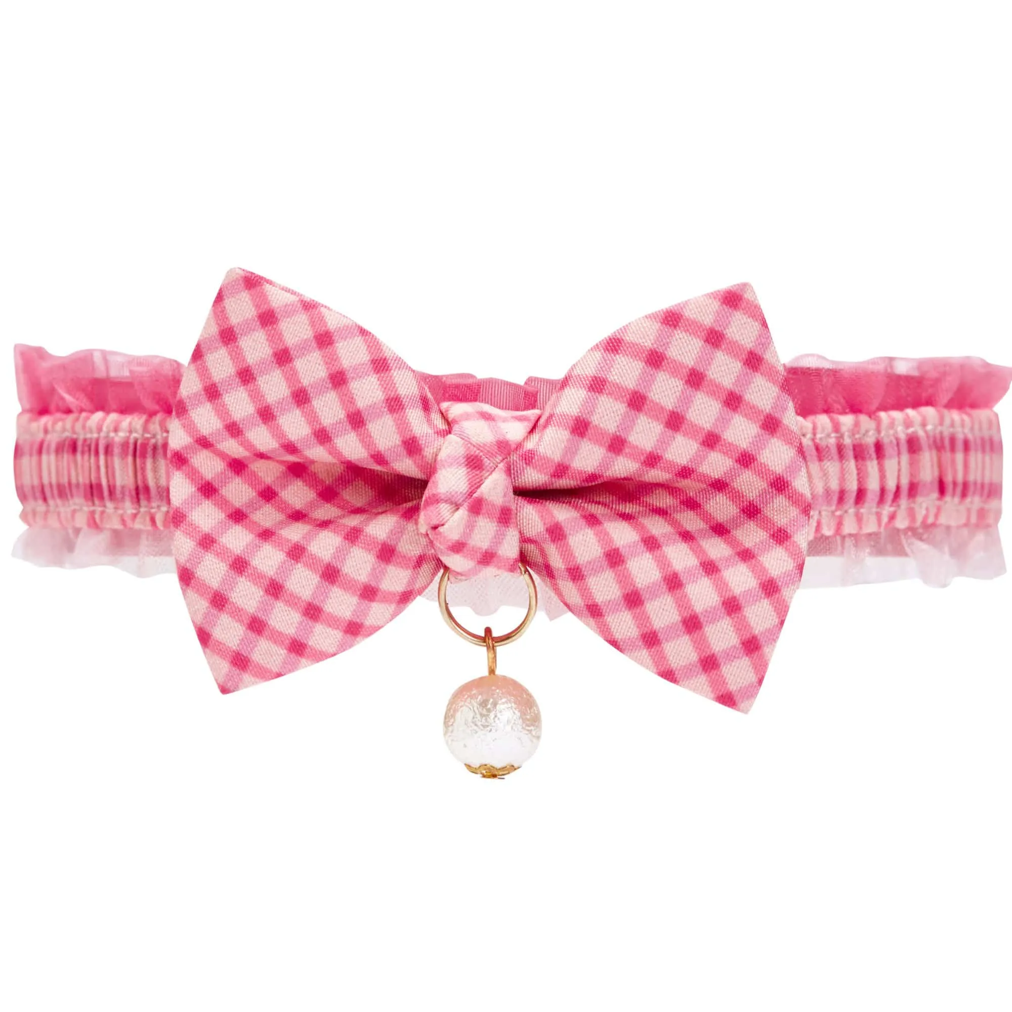 Plaid Bowtie Cat Collar with Pearl