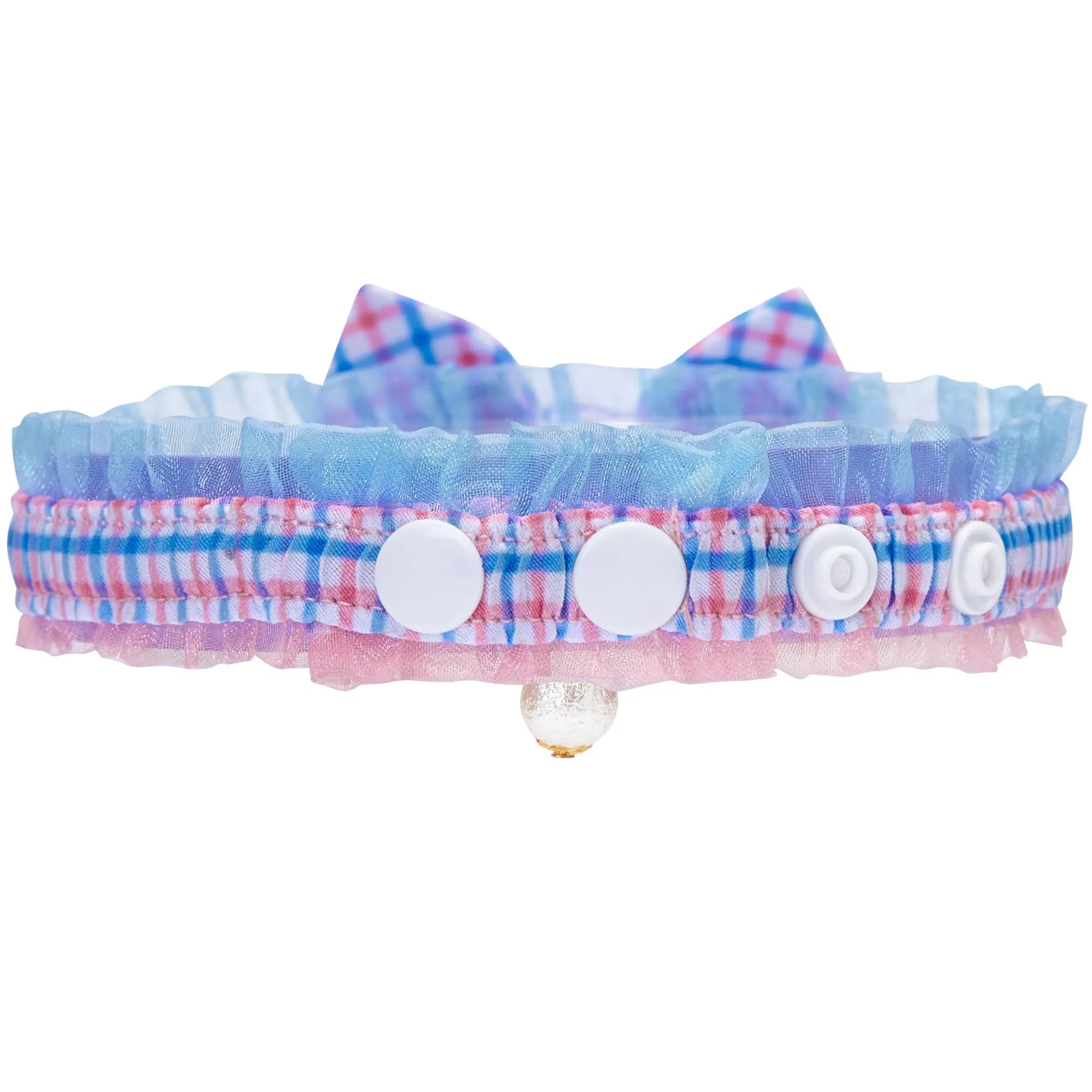 Plaid Bowtie Cat Collar with Pearl