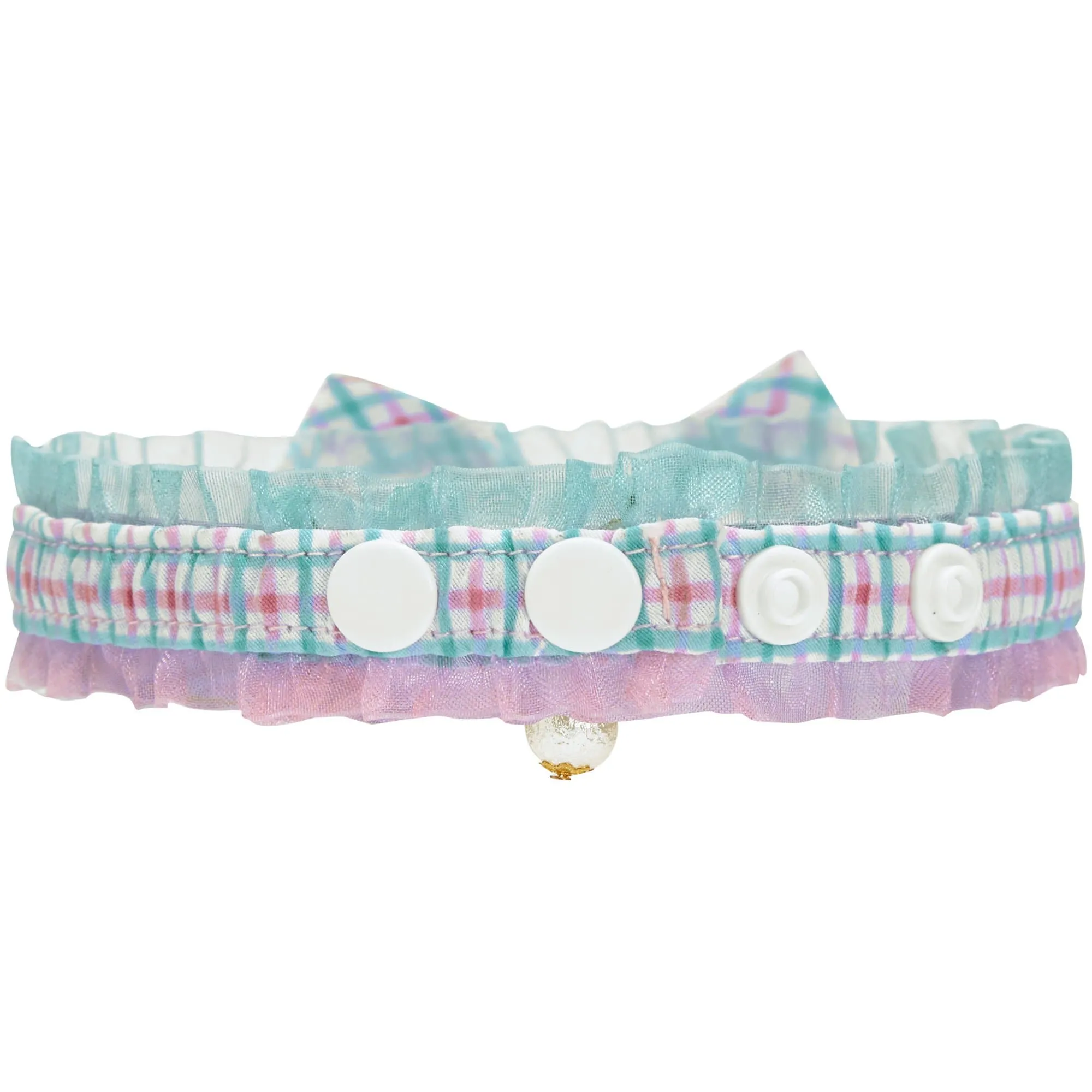 Plaid Bowtie Cat Collar with Pearl