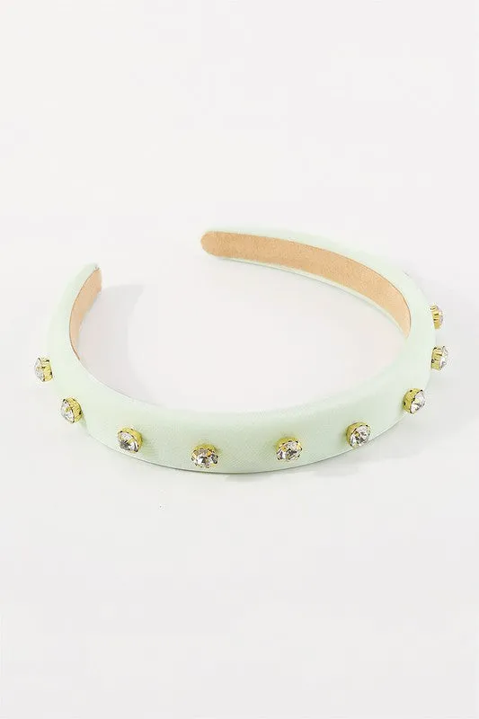 Poppin Plush Rhinestone Headband - Pastel Green