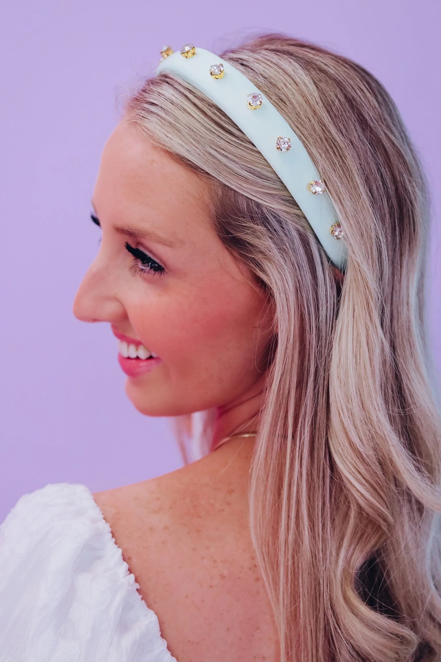 Poppin Plush Rhinestone Headband - Pastel Green