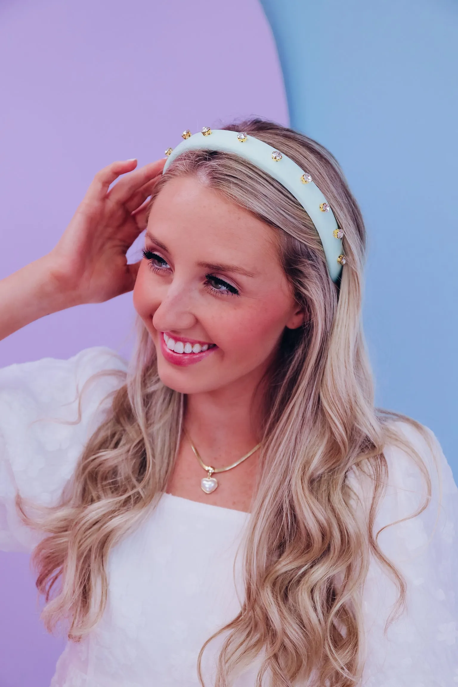 Poppin Plush Rhinestone Headband - Pastel Green