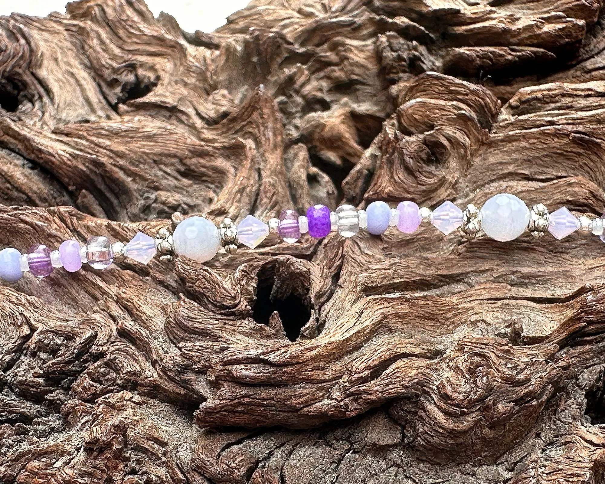 Purple Chalcedony Gemstone Beaded Anklet