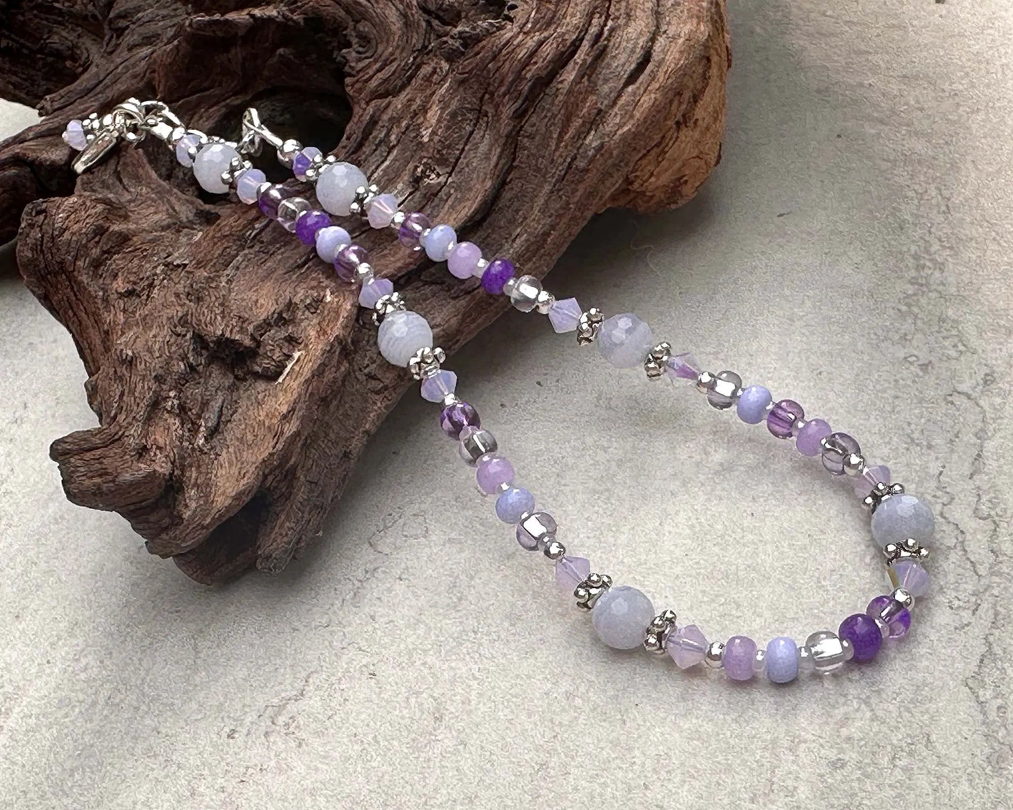 Purple Chalcedony Gemstone Beaded Anklet