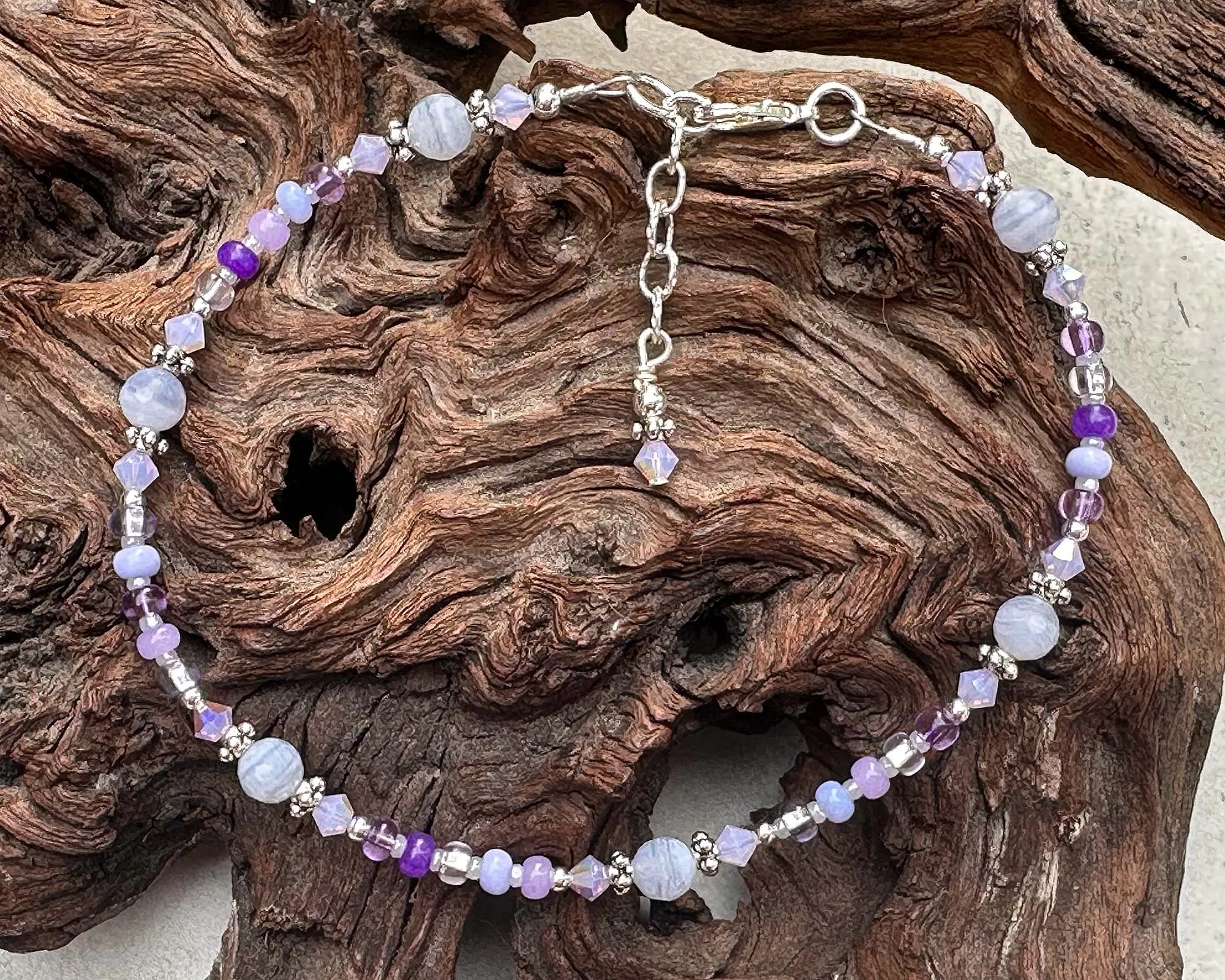 Purple Chalcedony Gemstone Beaded Anklet