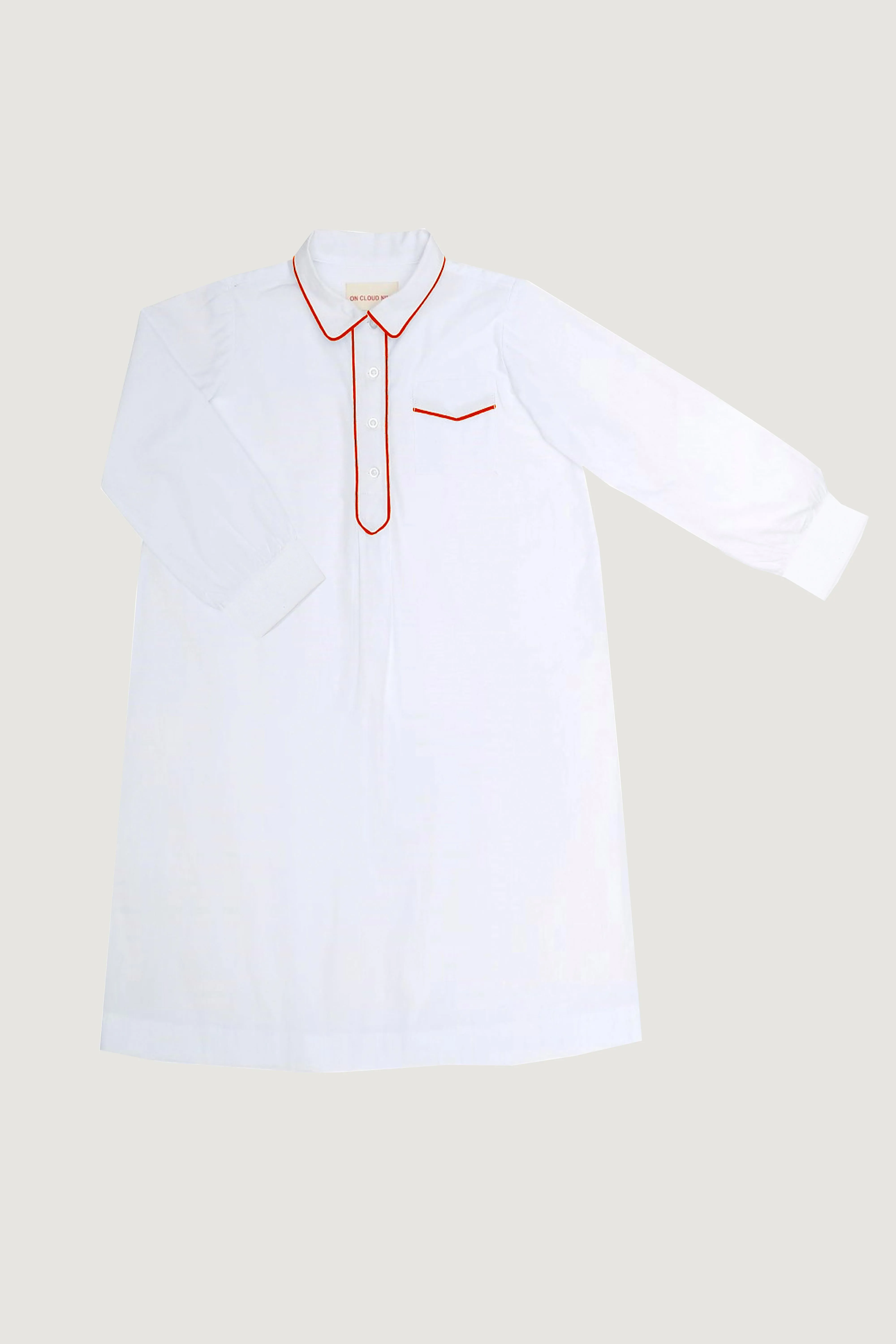 PYJAMAS SHIRT DRESS // WHITE & CORAL PIPING