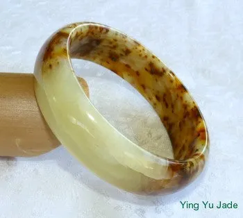 "Butterfly Tracks' Natural Color Chinese Jade Bangle Bracelet 60mm (NJ2393)